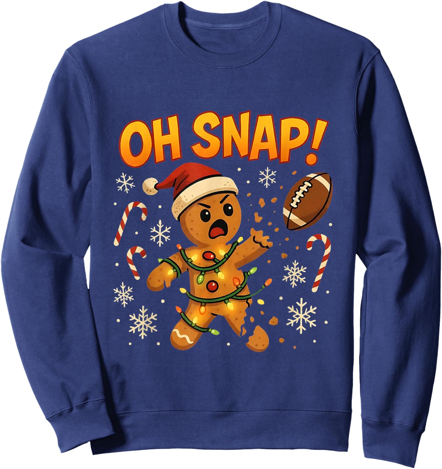 Oh Snap Funny Gingerbread Football Christmas Lights Humor Sweatshirt - Sweatshirt | Navy
