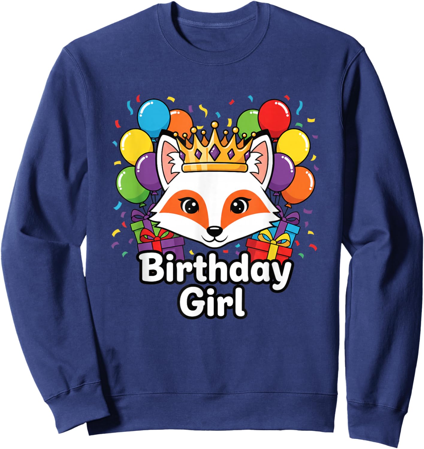 Birthday Girl Fox Crown Jungle Animals Funny Kids Party Sweatshirt - Sweatshirt | Navy