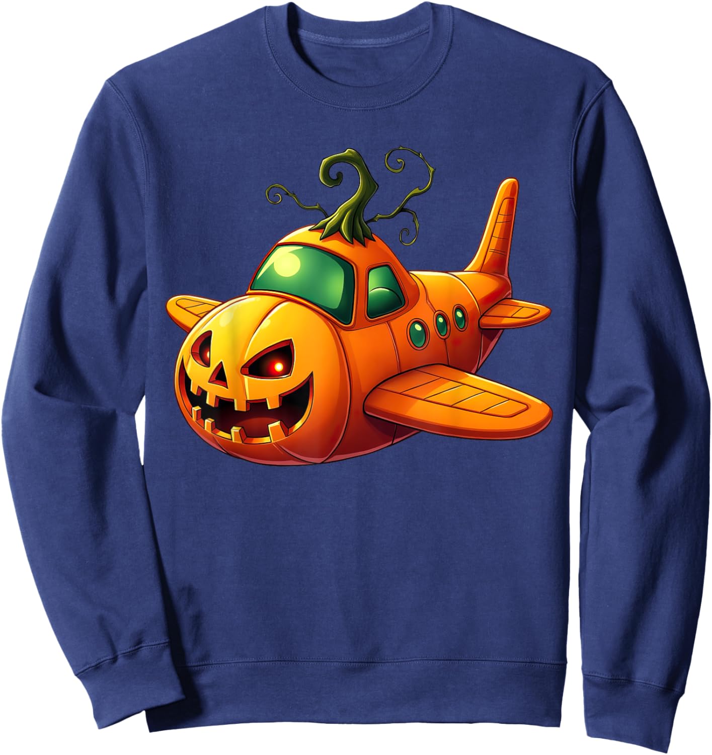 Funny Airplane Pumpkin Pilot Lovers Halloween Boys Kids Sweatshirt - Sweatshirt | Navy