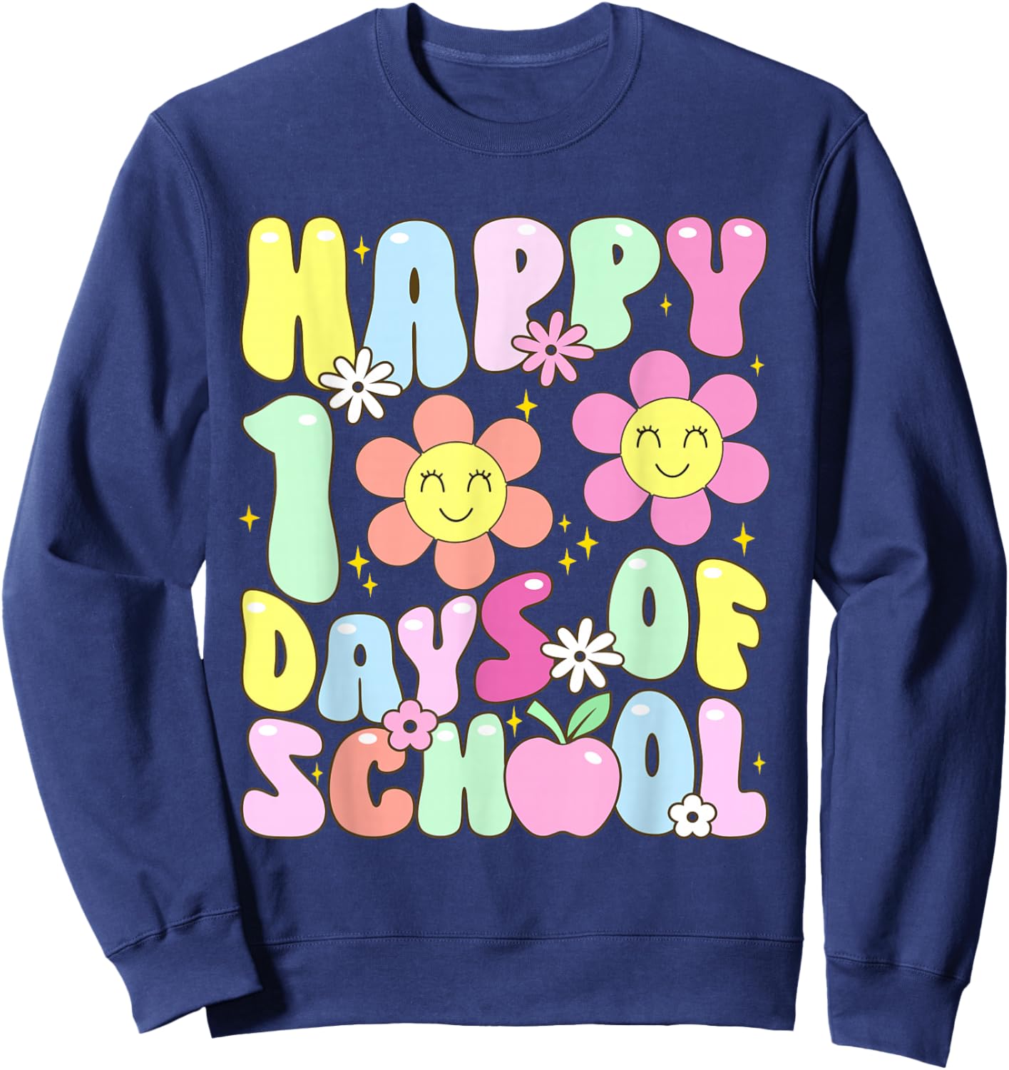 100th Day of School Kids Boys Girls Groovy 100 Days Sweatshirt - Sweatshirt | Navy