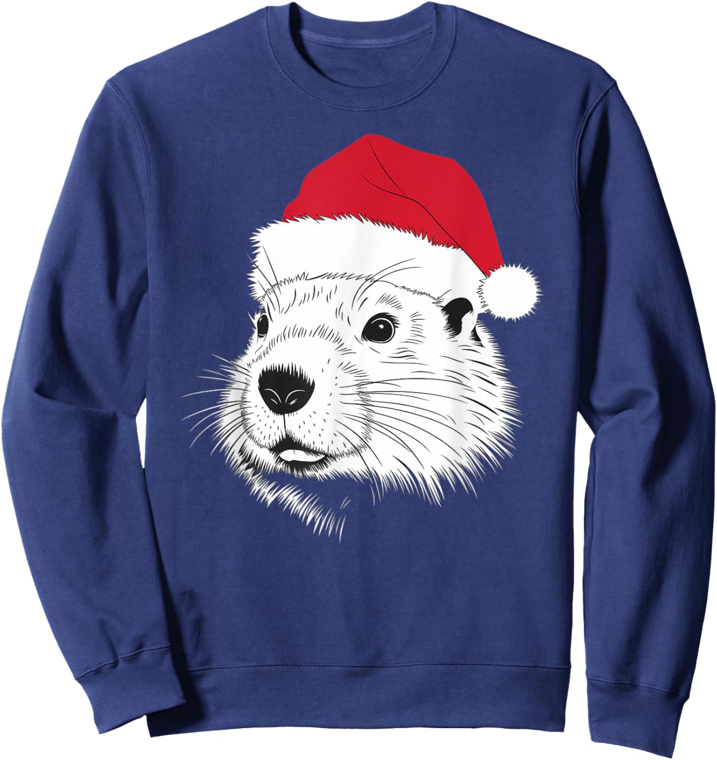 Joyful Groundhog Santa on Groundhog Christmas Sweatshirt - Sweatshirt | Navy