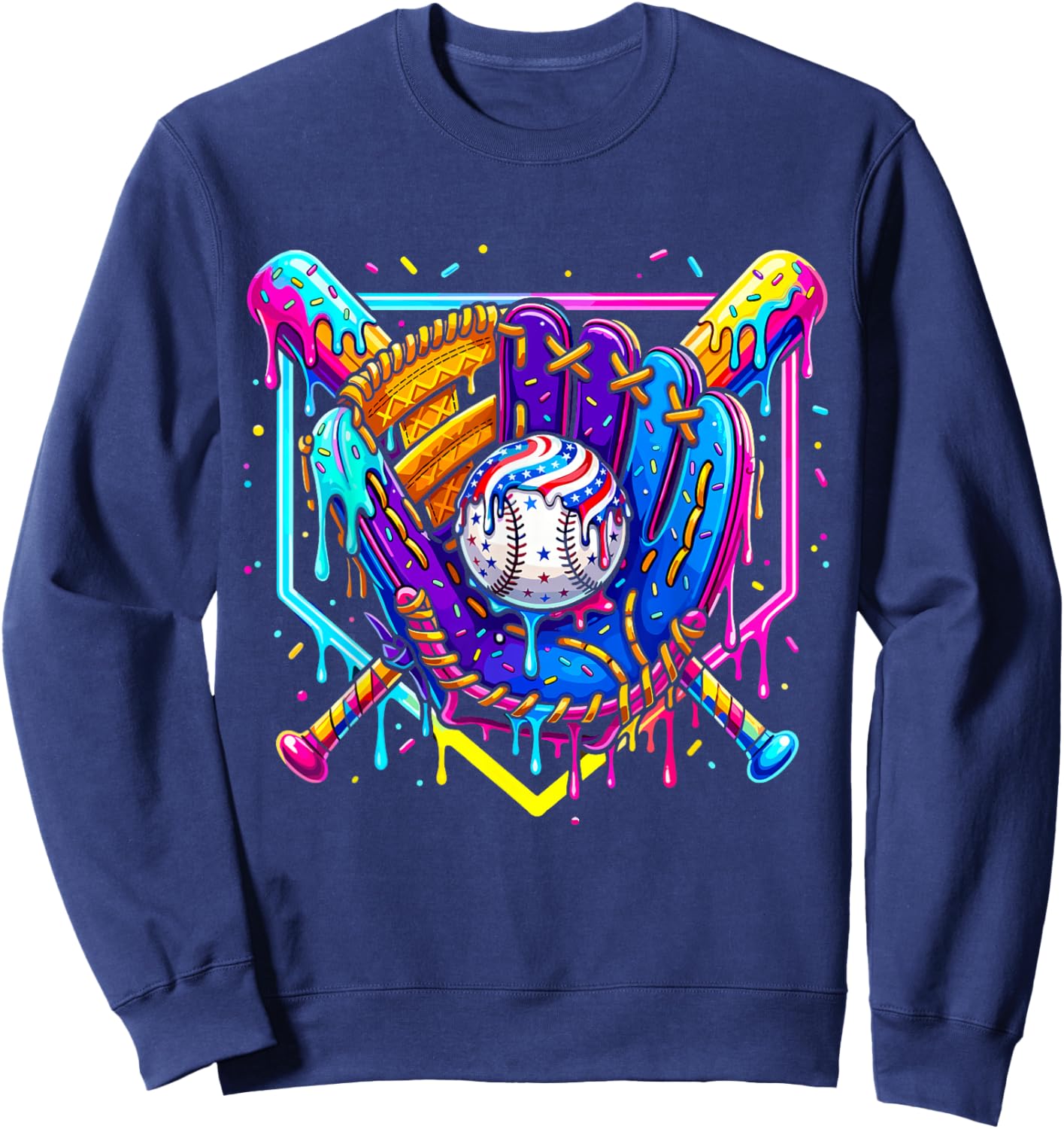 Baseball Ice Cream Drip for Boys Youth Kids Baseball Stuff Sweatshirt - Sweatshirt | Navy