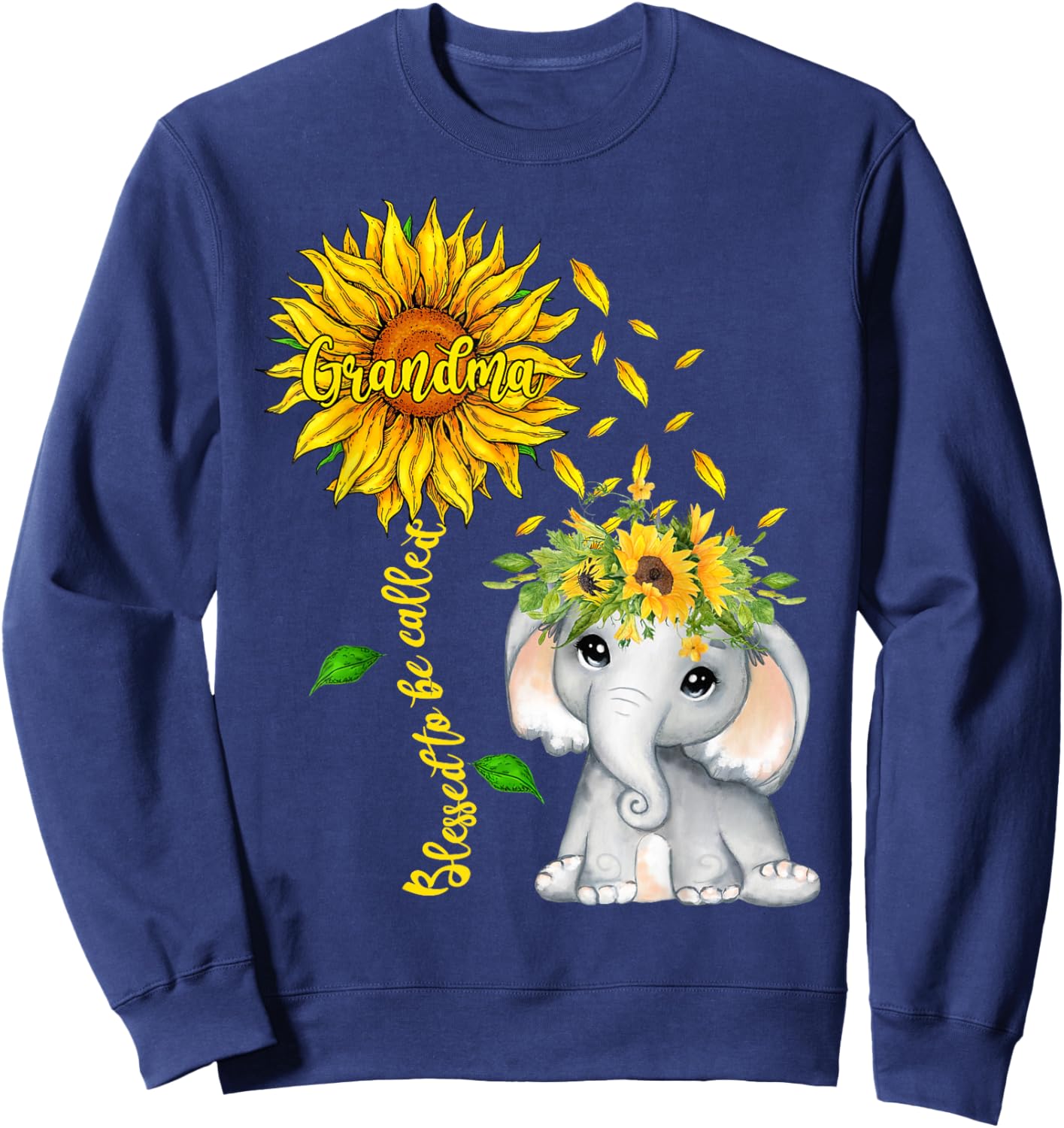 Blessed To Be Called Grandma Sunflower Elephant Women Sweatshirt - Sweatshirt | Navy