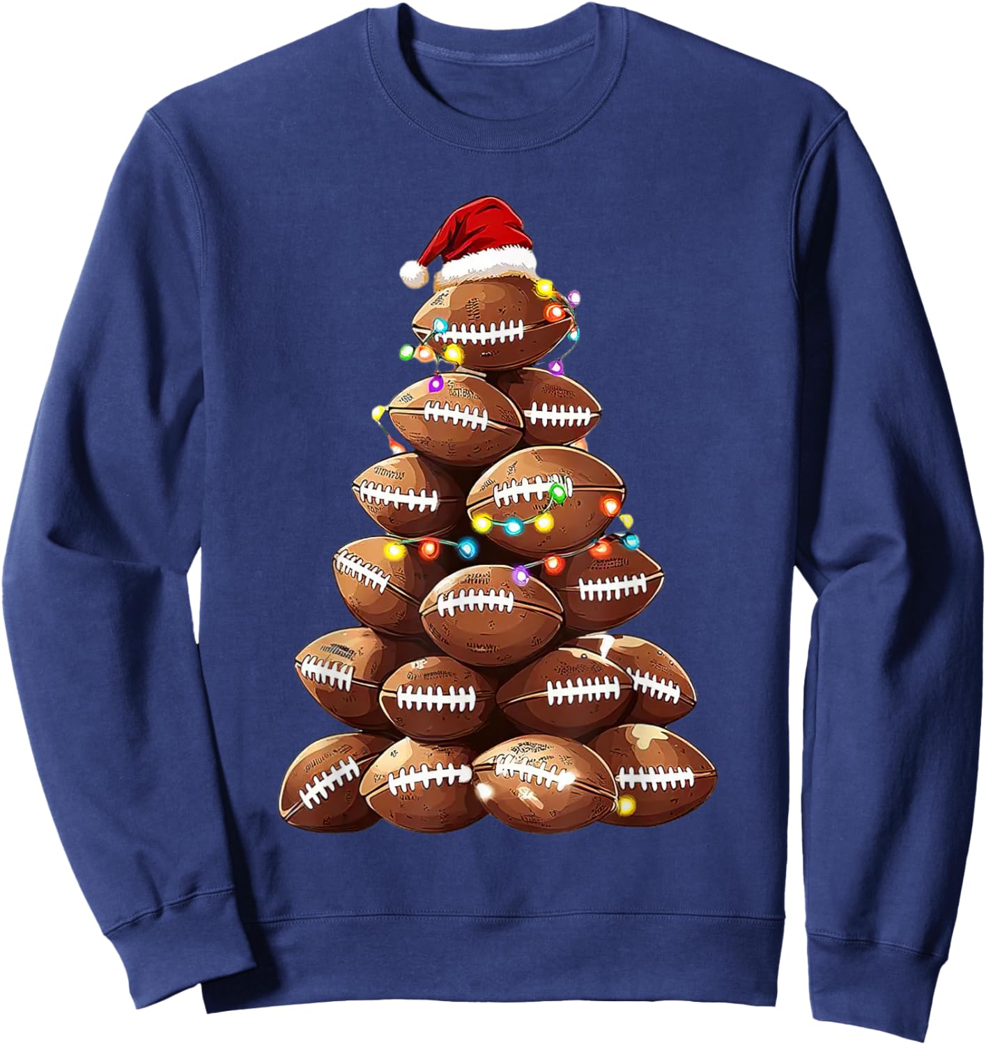 American Football Christmas Tree Xmas Pajamas Player Sweatshirt - Sweatshirt | Navy