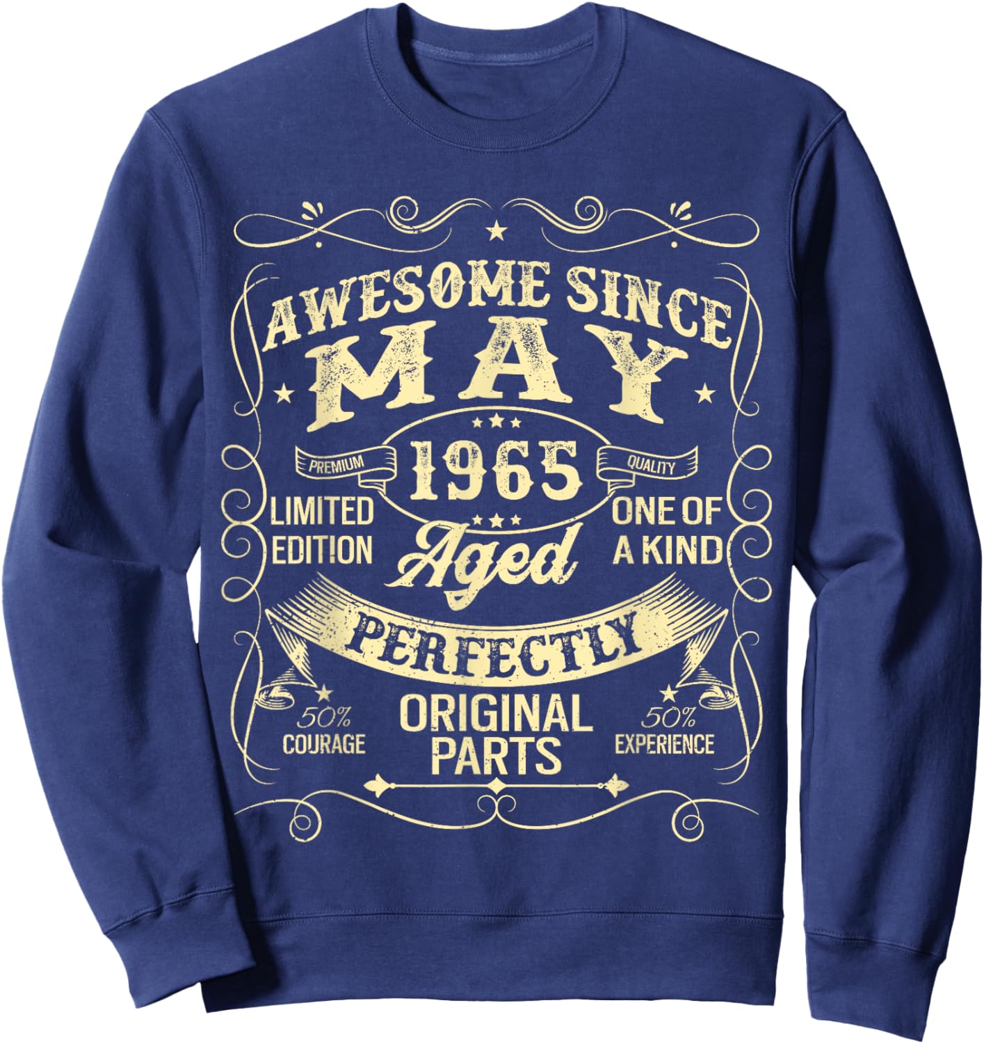 Awesome Since May 1965 Year Of Birth Birthday 1965 Vintage Sweatshirt - Sweatshirt | Navy