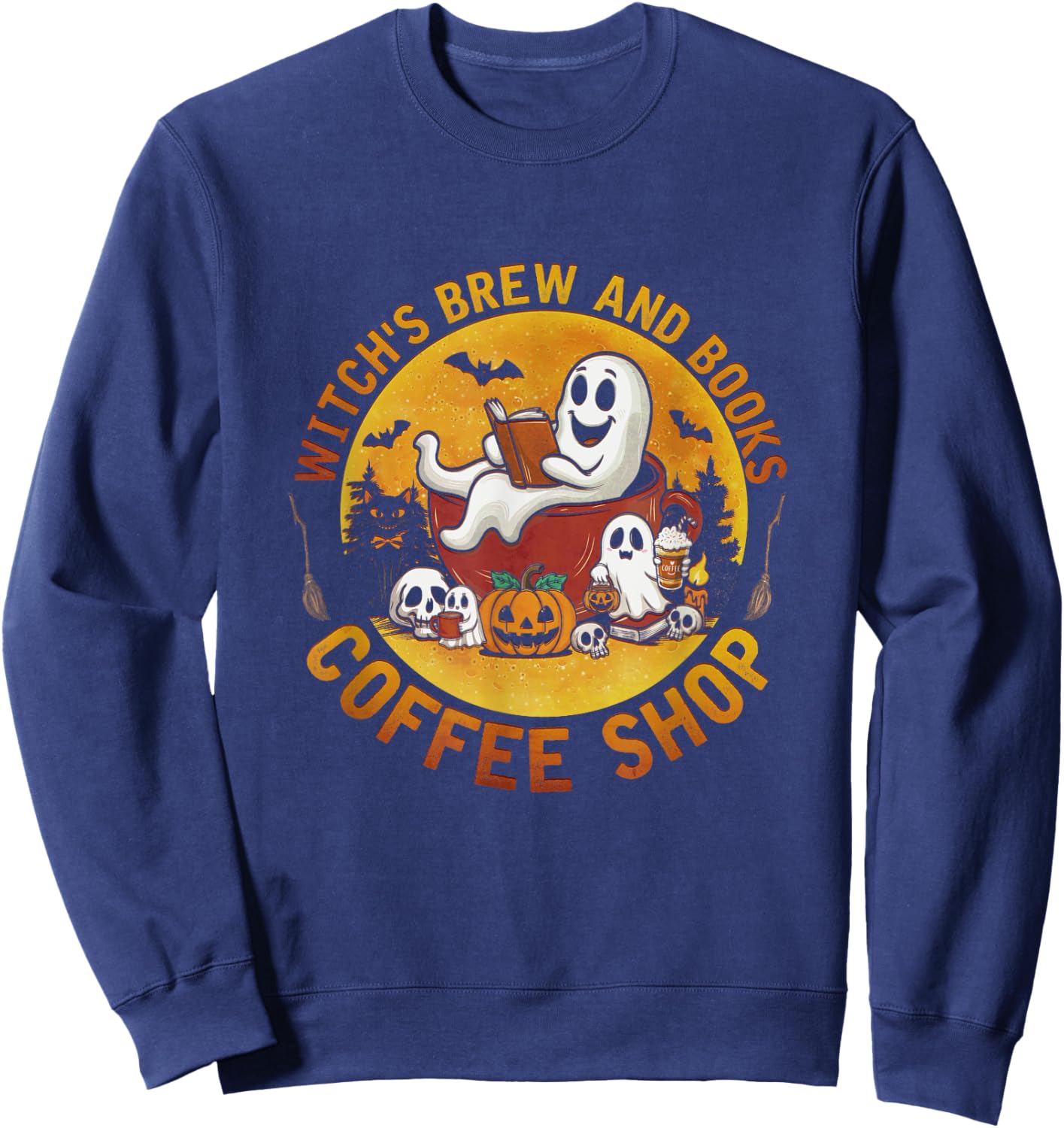 Ghost Witch's Brew And Book Coffee-Shop Halloween Costume Sweatshirt - Sweatshirt | Navy