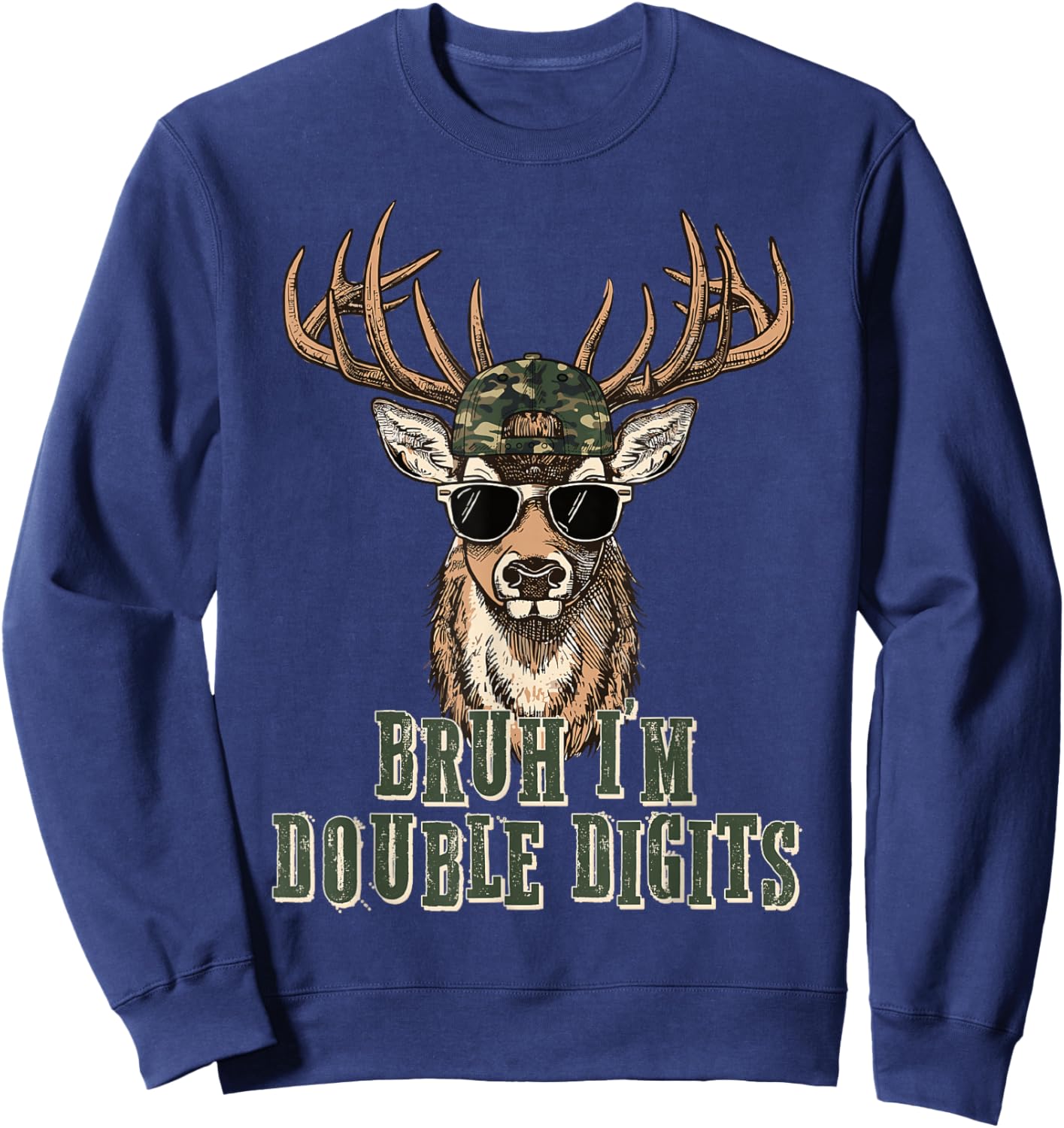 Bruh I'm Double Digits Deer Hunting Hunter 10th Birthday Boy Sweatshirt - Sweatshirt | Navy