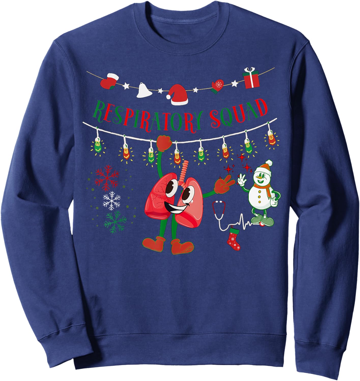 Respiratory Squad Nurse Xmas Light Lung Hanging Pulmonary Sweatshirt - Sweatshirt | Navy