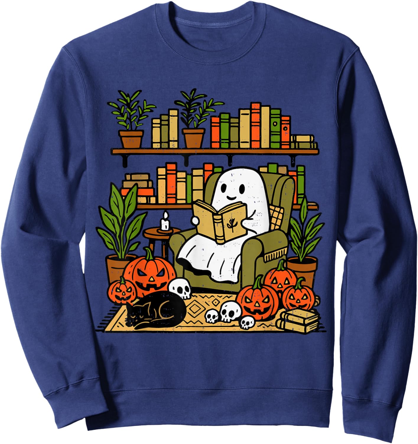Ghost Library Reading Books Halloween Librarian Teacher Sweatshirt - Sweatshirt | Navy