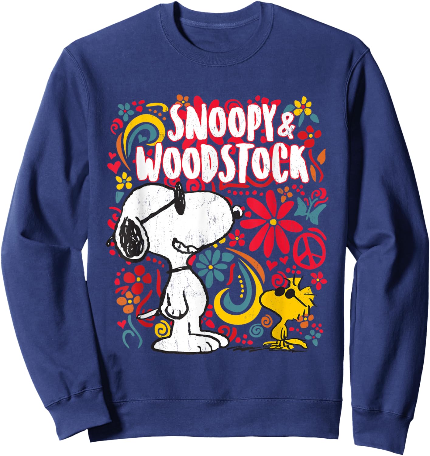 Peanuts 70er Jahre Floral Snoopy And Woodstock Sweatshirt - Sweatshirt | Navy