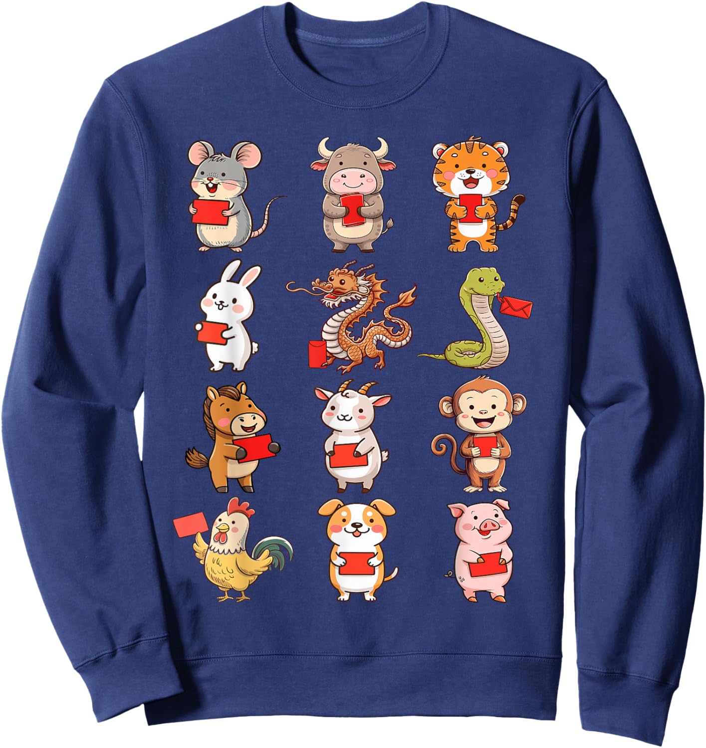 Chinese Zodiac Animals Rabbit Snake Horse Chinese New Year Sweatshirt - Sweatshirt | Navy
