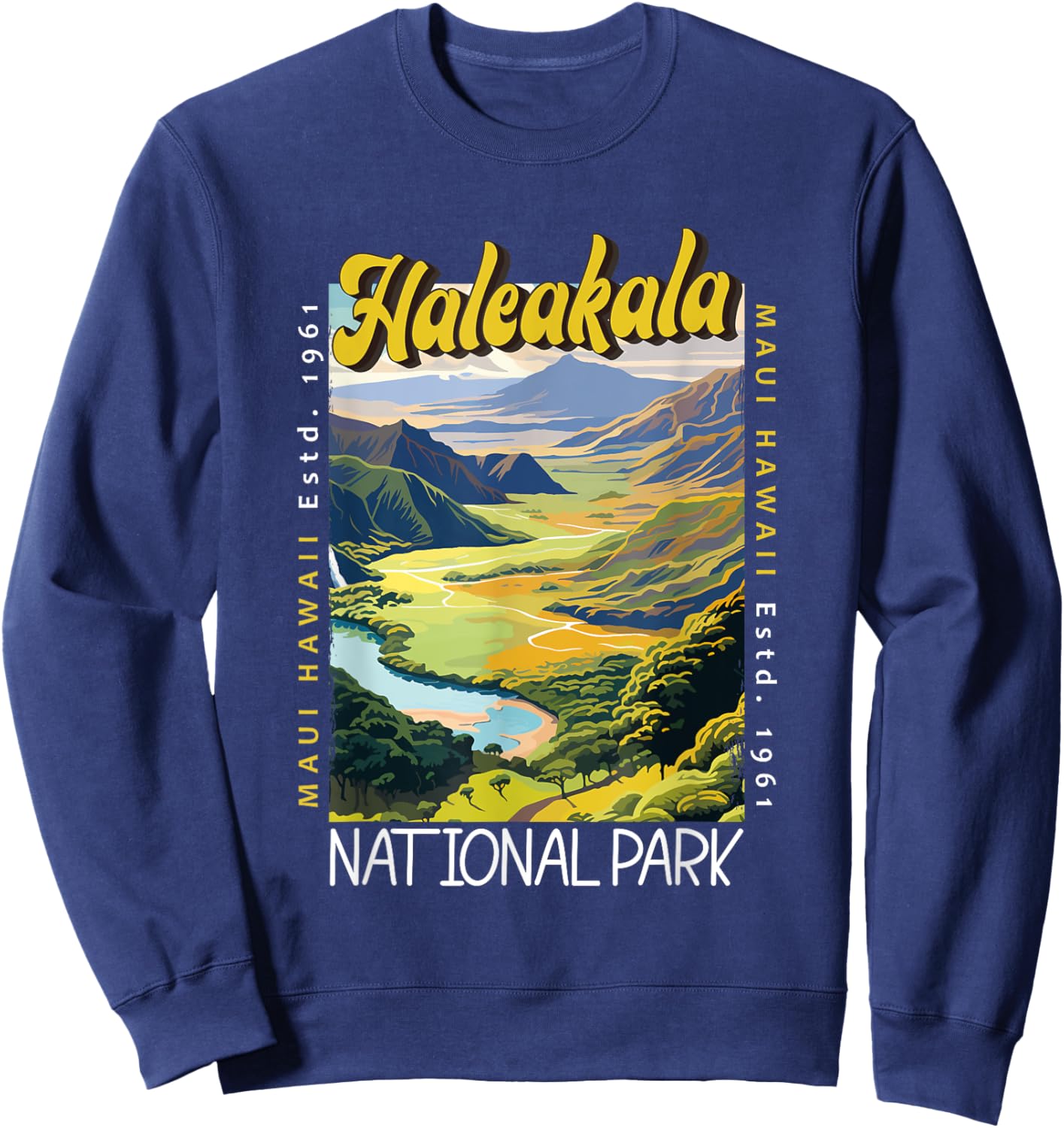 Haleakala National Park Illustration Retro Distressed Sweatshirt - Sweatshirt | Navy