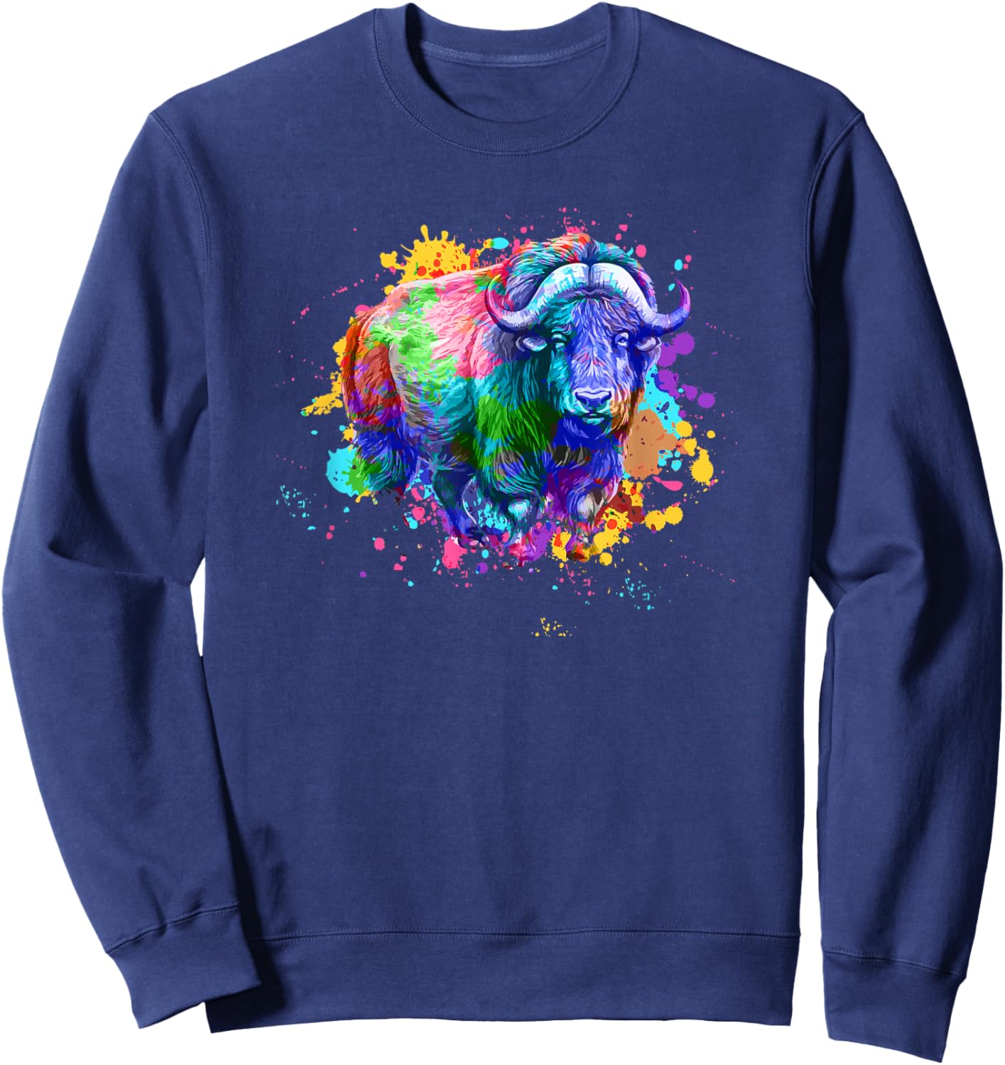 Musk Ox With Watercolors - Musk Ox Muskox Sweatshirt - Sweatshirt | Navy