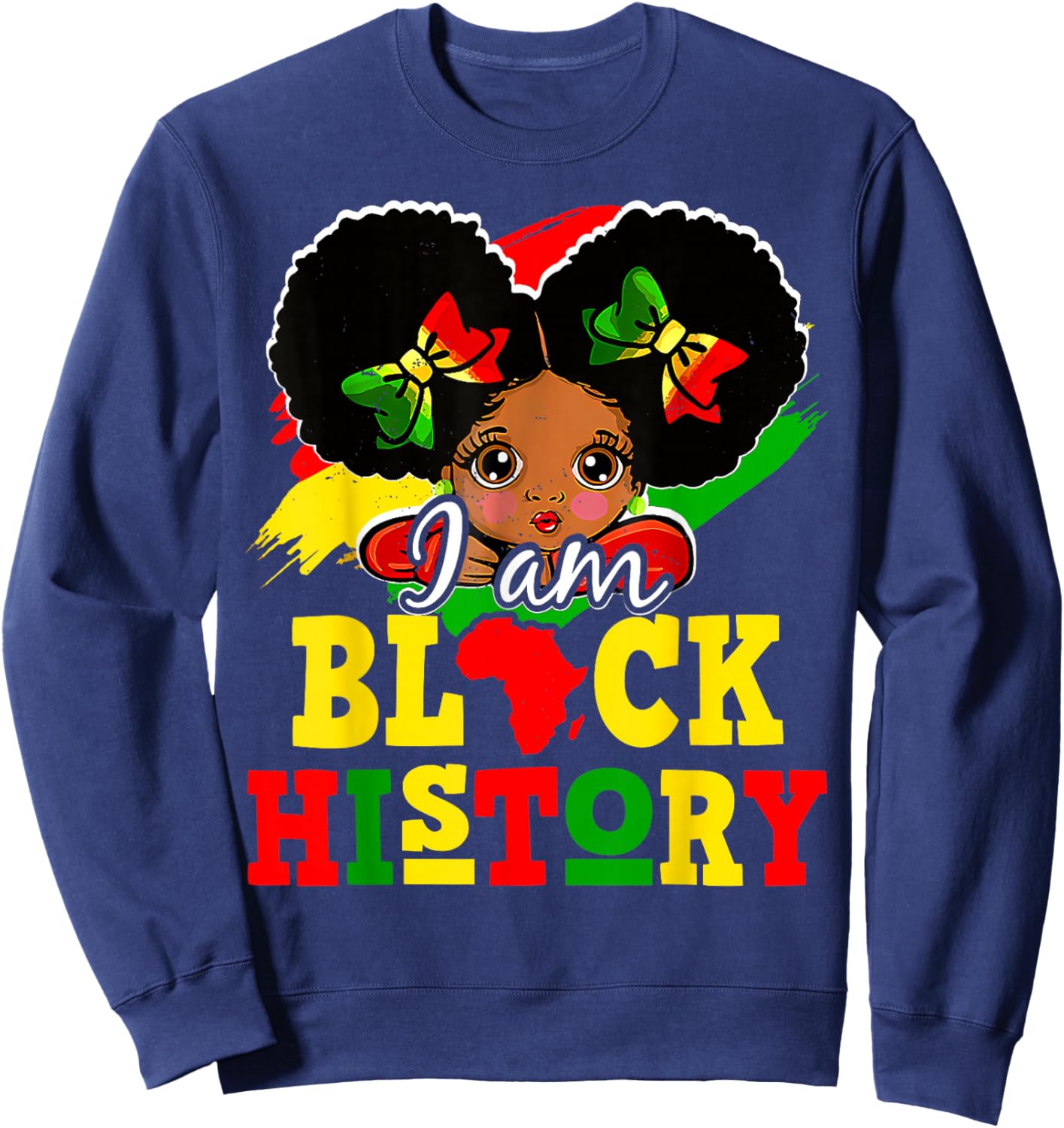 I Am Black History Month Cute Messy Bun Girl Kids Toddlers Sweatshirt - Sweatshirt | Navy