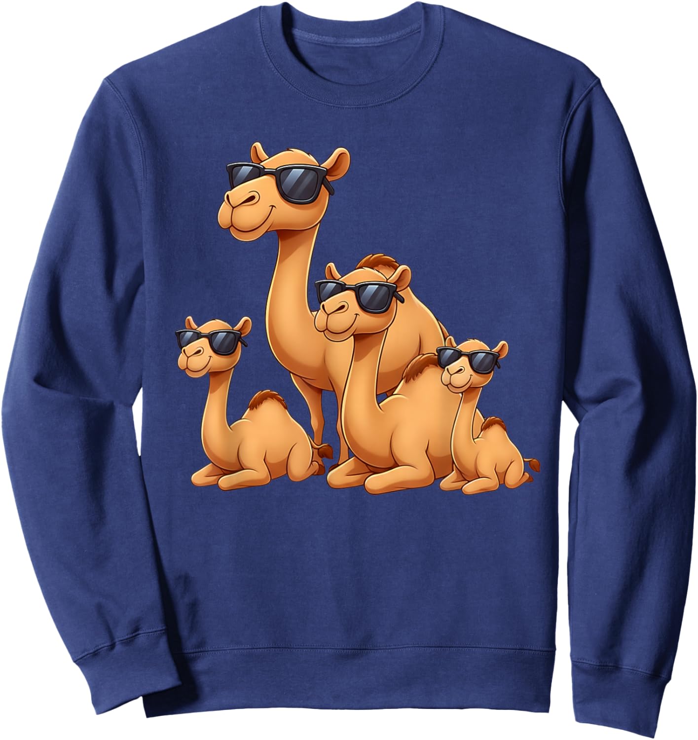 Camel Family Wearing Sunglasses Funny Arabian Animal Desert Sweatshirt - Sweatshirt | Navy