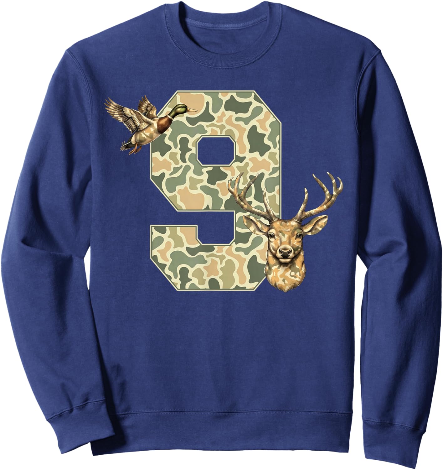 9 Years Old Kids 9th Birthday Boy Girl Camo Hunting Sweatshirt - Sweatshirt | Navy