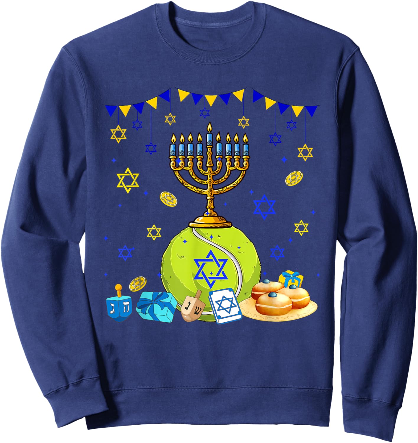 Tennis Equipment Player LoverHanukkah Jewish Menorah Sweatshirt - Sweatshirt | Navy