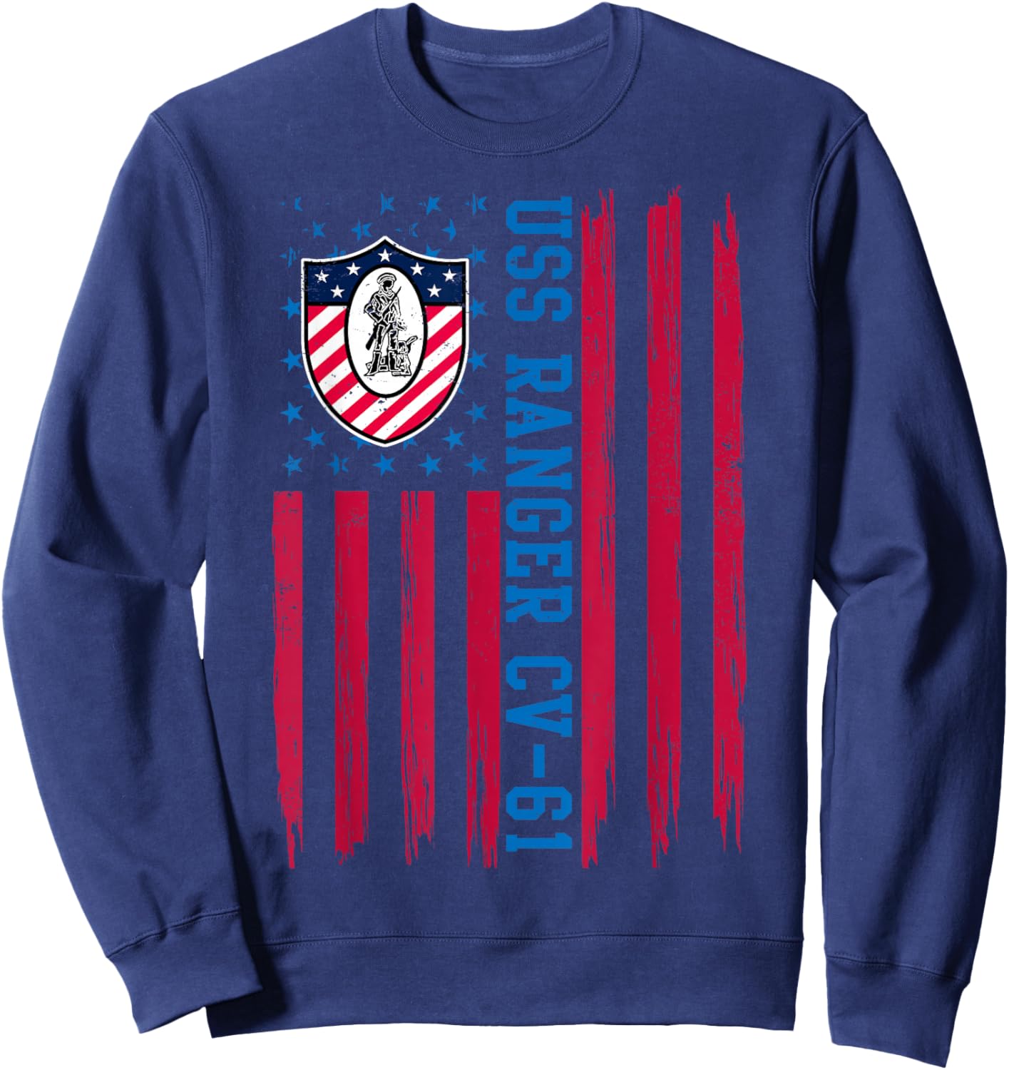 USS Ranger CV-61 American Flag Aircraft Carrier Veteran Papa Sweatshirt - Sweatshirt | Navy