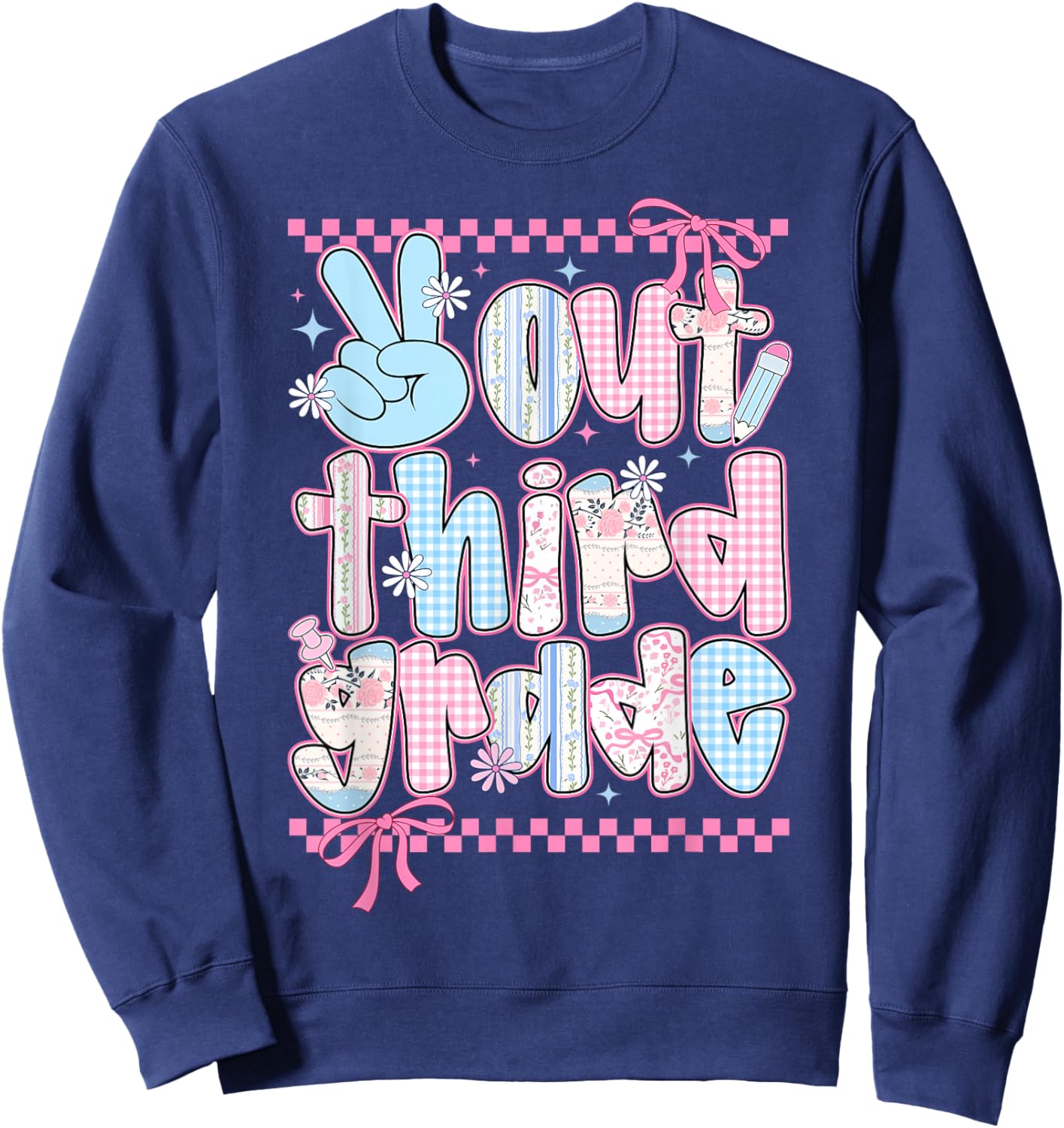 Peace Out Third Grade Happy Last Day of School Coquette Bow Sweatshirt - Sweatshirt | Navy