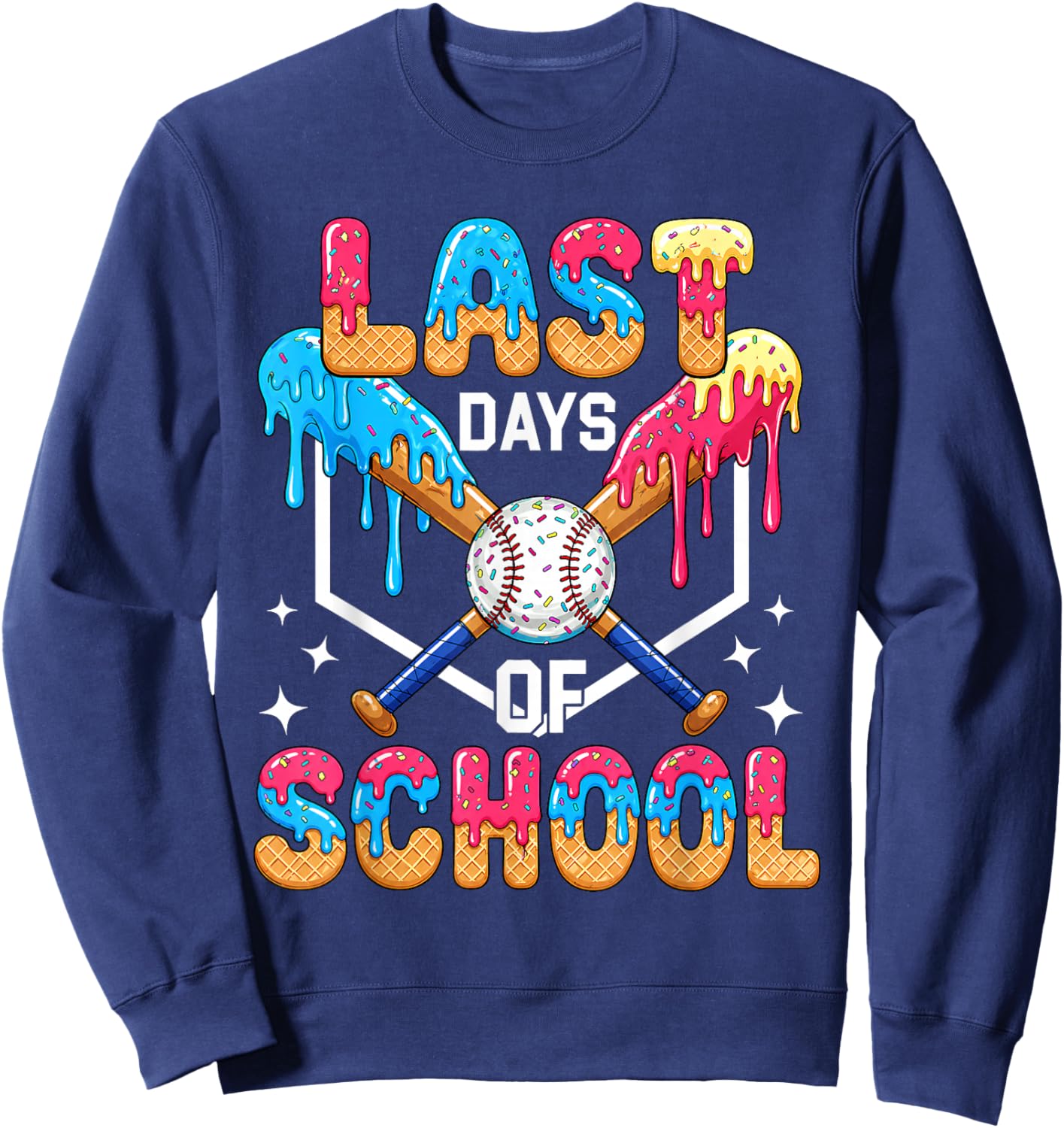 Last Day of School Baseball Drip Graduation Boys Teens Kids Sweatshirt - Sweatshirt | Navy