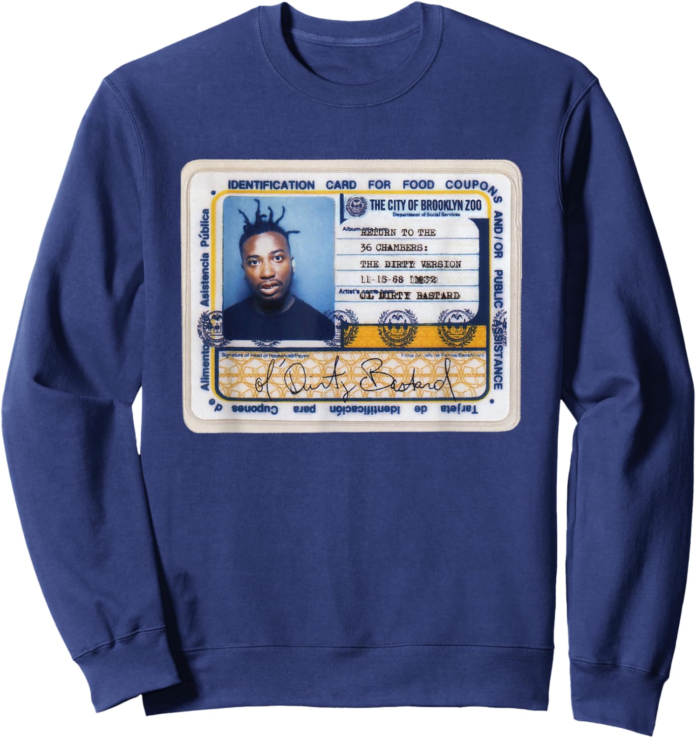 Ol' Dirty Bastard Return To The 36 Chambers ID Card ODB Sweatshirt - Sweatshirt | Navy