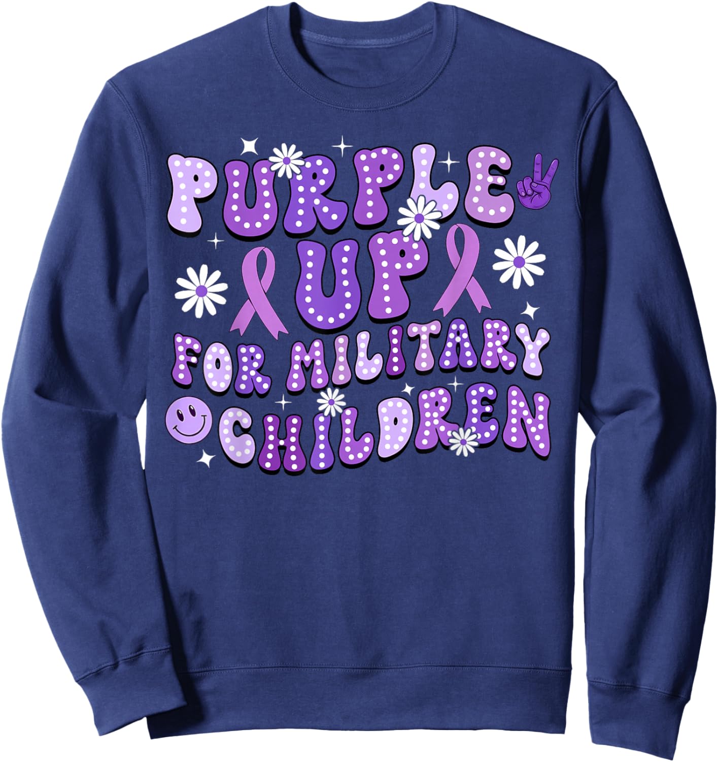 Purple Up for Military Kids Heart Military Children Toddlers Sweatshirt - Sweatshirt | Navy