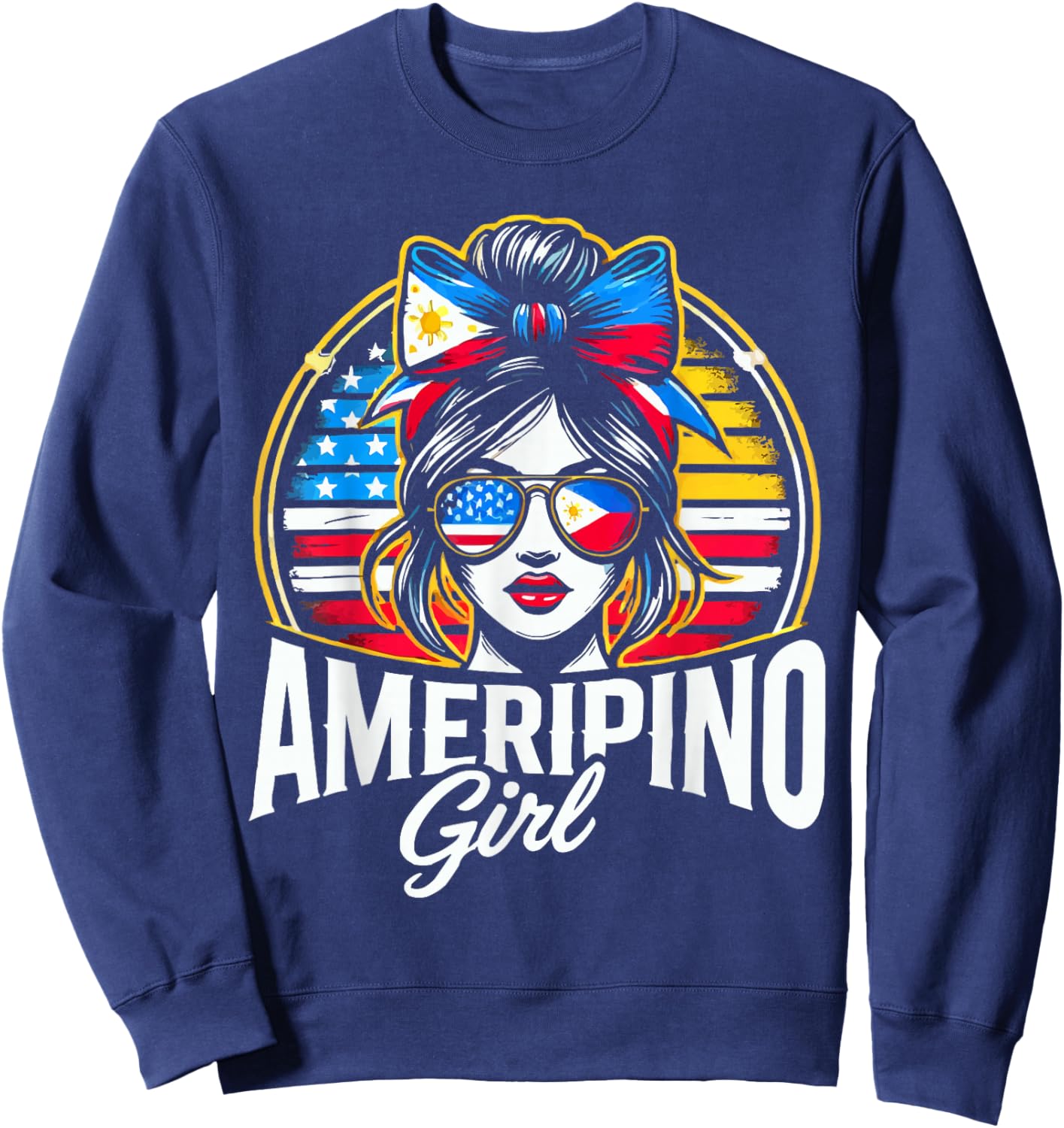 Half Filipino Half American USA Flag Philippines America Sweatshirt - Sweatshirt | Navy