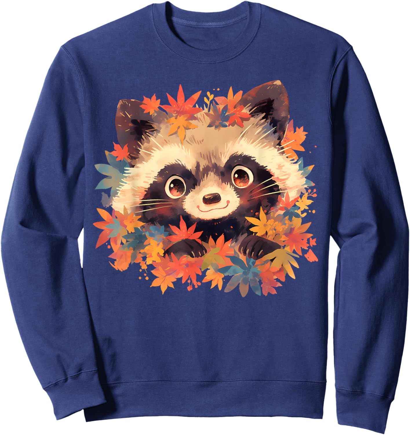 Tanuki & Japanese Maple - Cute Wildlife & Zoo Animals Sweatshirt - Sweatshirt | Navy
