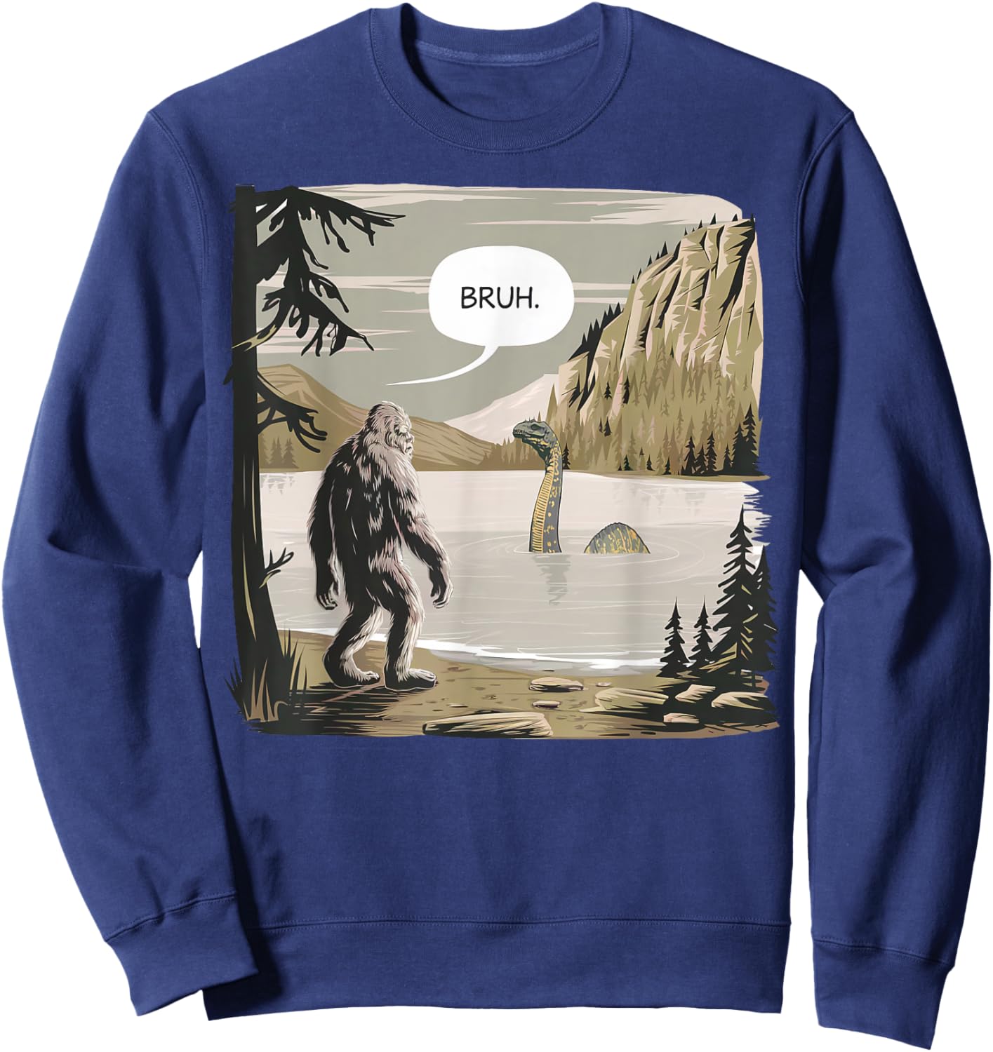 Bigfoot Loch Ness Monster Apparel Graphic -Adults & Kids Funny Graphic Black Short Sleeve Small Sweatshirt - Sweatshirt | Navy