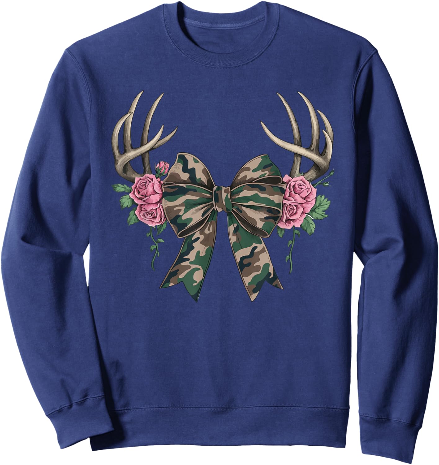 Coquette Camo Bow Camouflage Antlers Hunting Duck Women Girl Sweatshirt - Sweatshirt | Navy