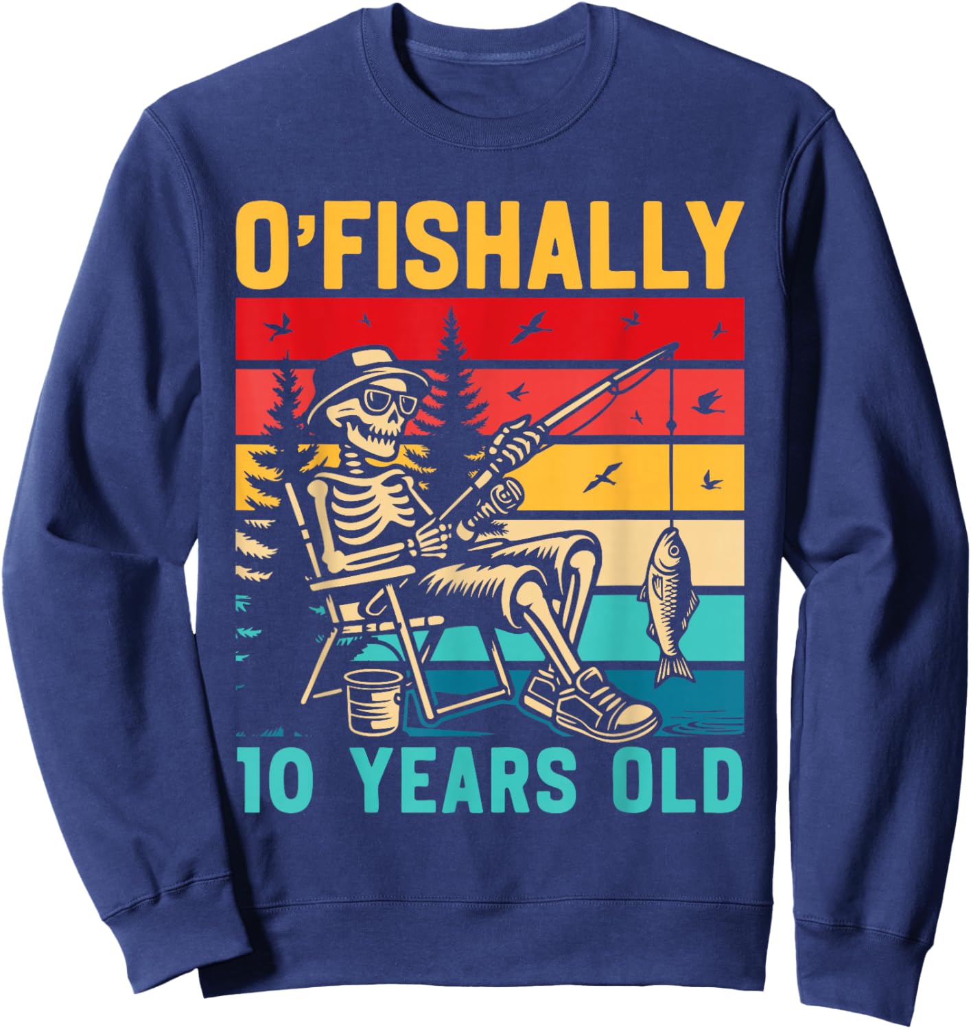 Ofishally 10 Years Old Fisherman 10th Birthday Fishing Boys Sweatshirt - Sweatshirt | Navy