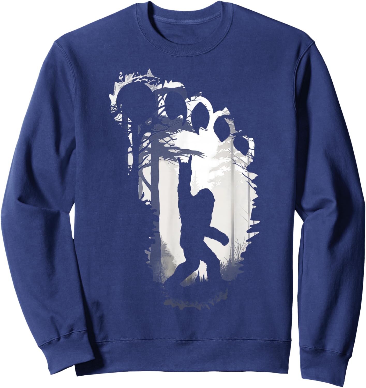 Bigfoot Rock On in The Forest Funny Sasquatch Footprint Meme Sweatshirt - Sweatshirt | Navy