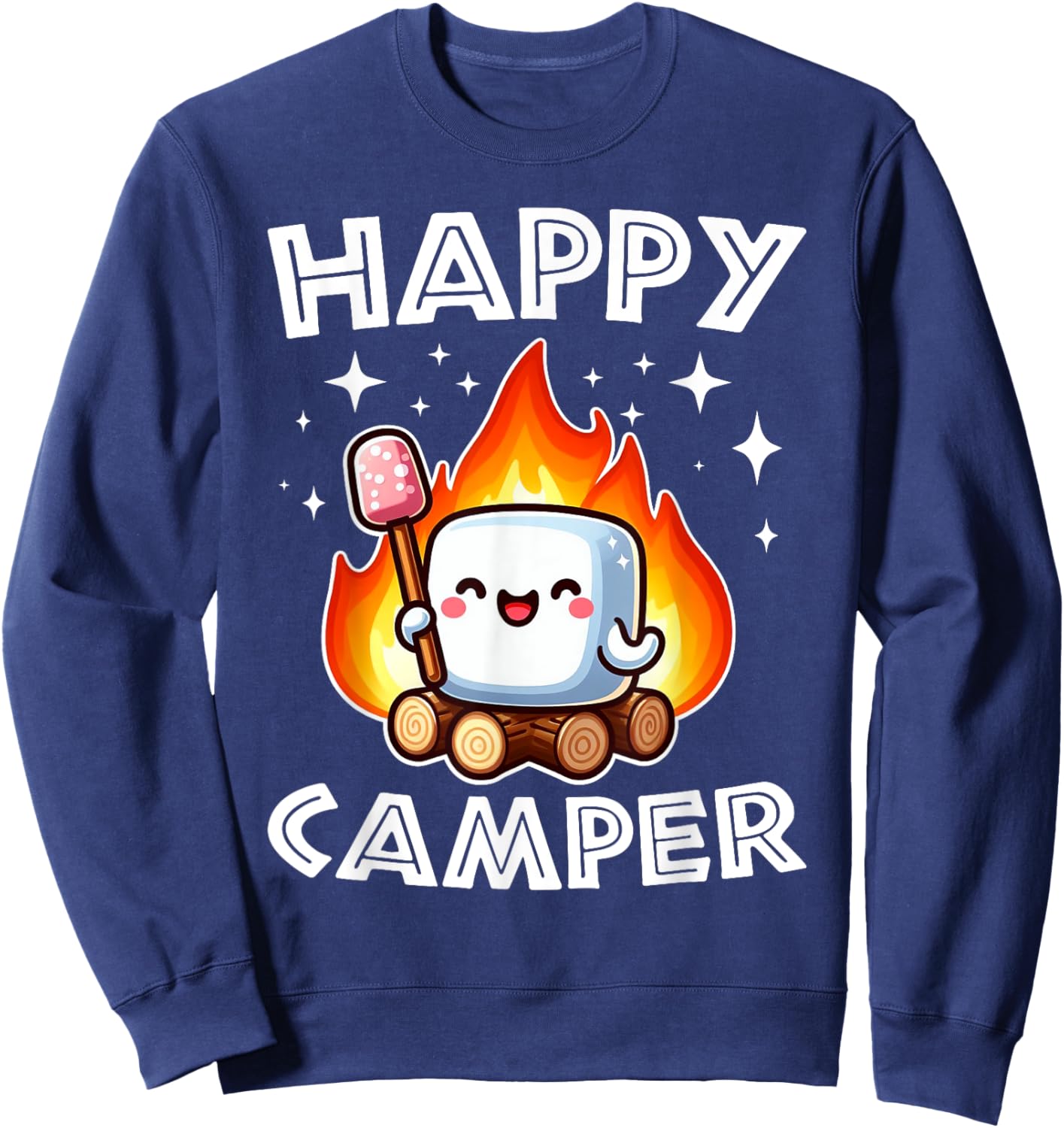 Happy Marshmallow Camper Cute Kids Girls Camp Camping Smores Sweatshirt - Sweatshirt | Navy