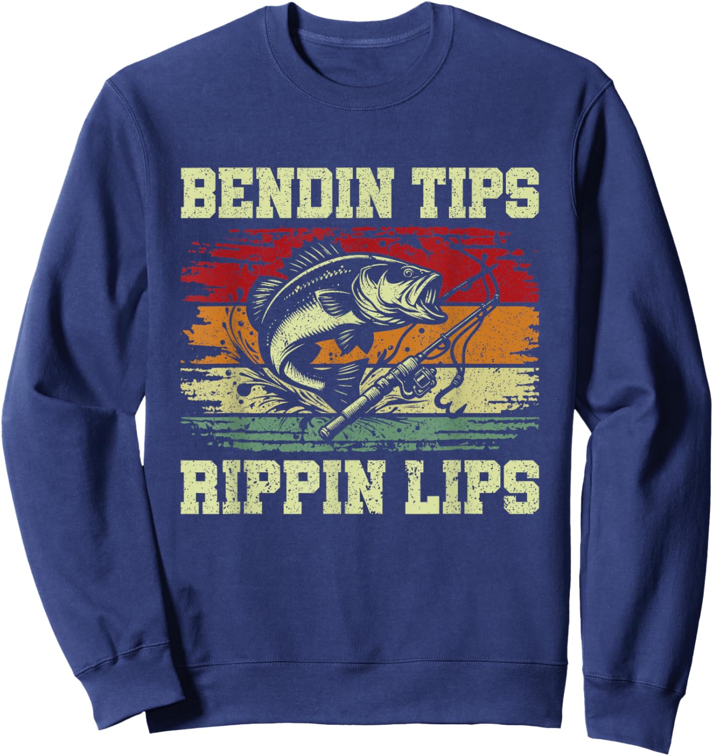 Bendin Tips Rippin Lips Bass Fishing Fisherman Bass Fish Sweatshirt - Sweatshirt | Navy