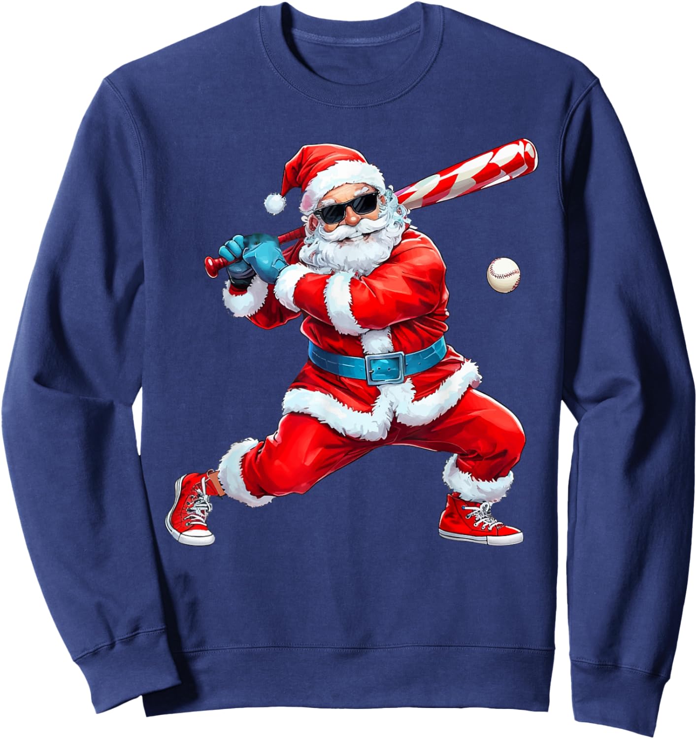 Santa Playing Baseball Christmas Baseball Player Sweatshirt - Sweatshirt | Navy