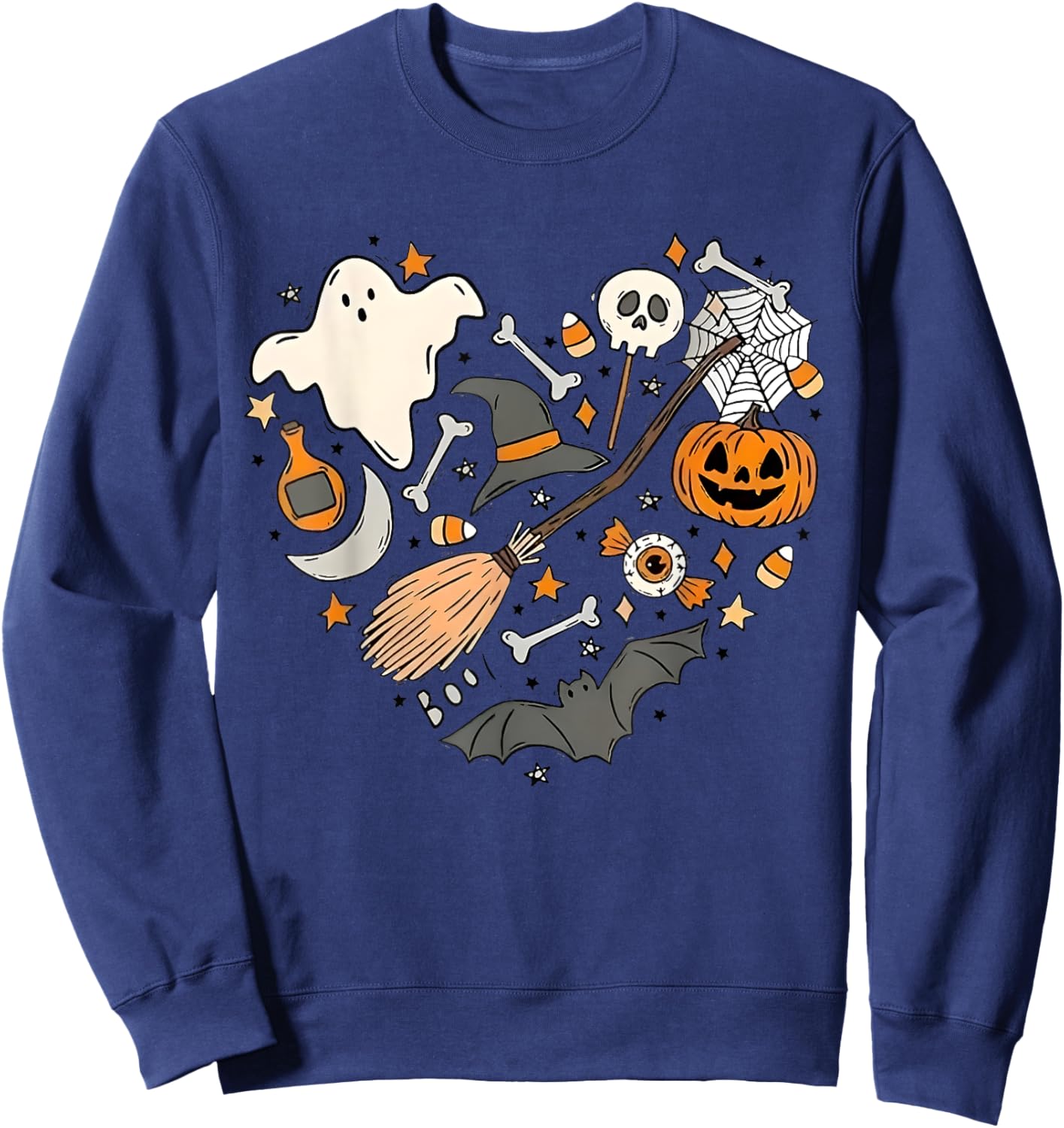 Halloween Doodle Heart Cute Halloween Costume Ghost Funny Sweatshirt - Sweatshirt | Navy