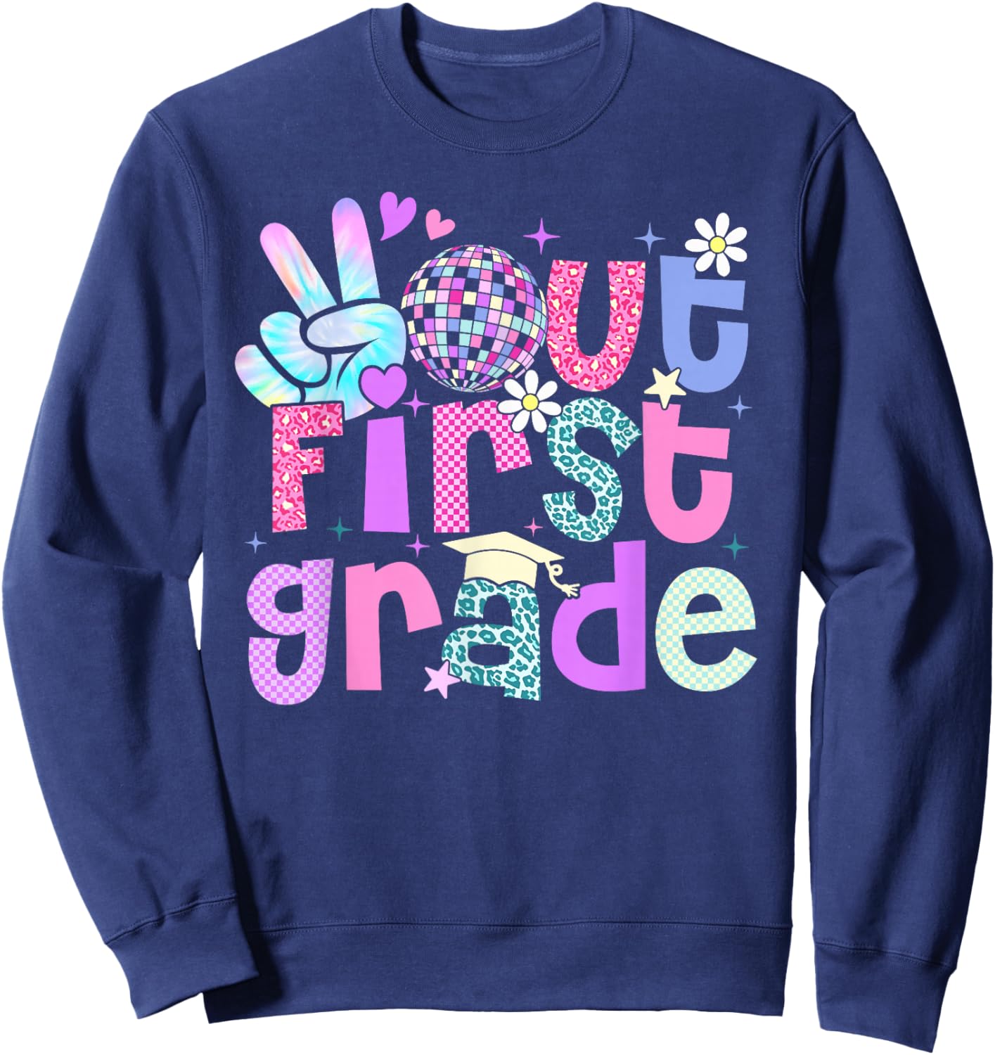 Peace Out First Grade Last Day Of 1st Grade Leopard Sweatshirt - Sweatshirt | Navy