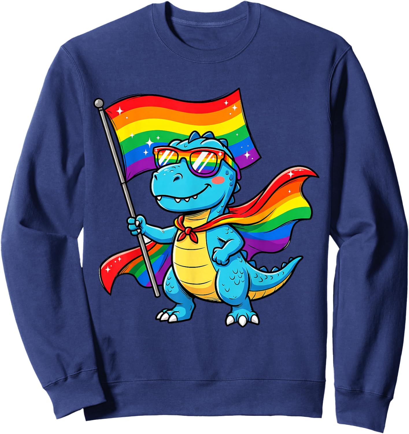 Funny Dino Pride Shirt Rainbow Gay Pride Gift Sweatshirt - Sweatshirt | Navy