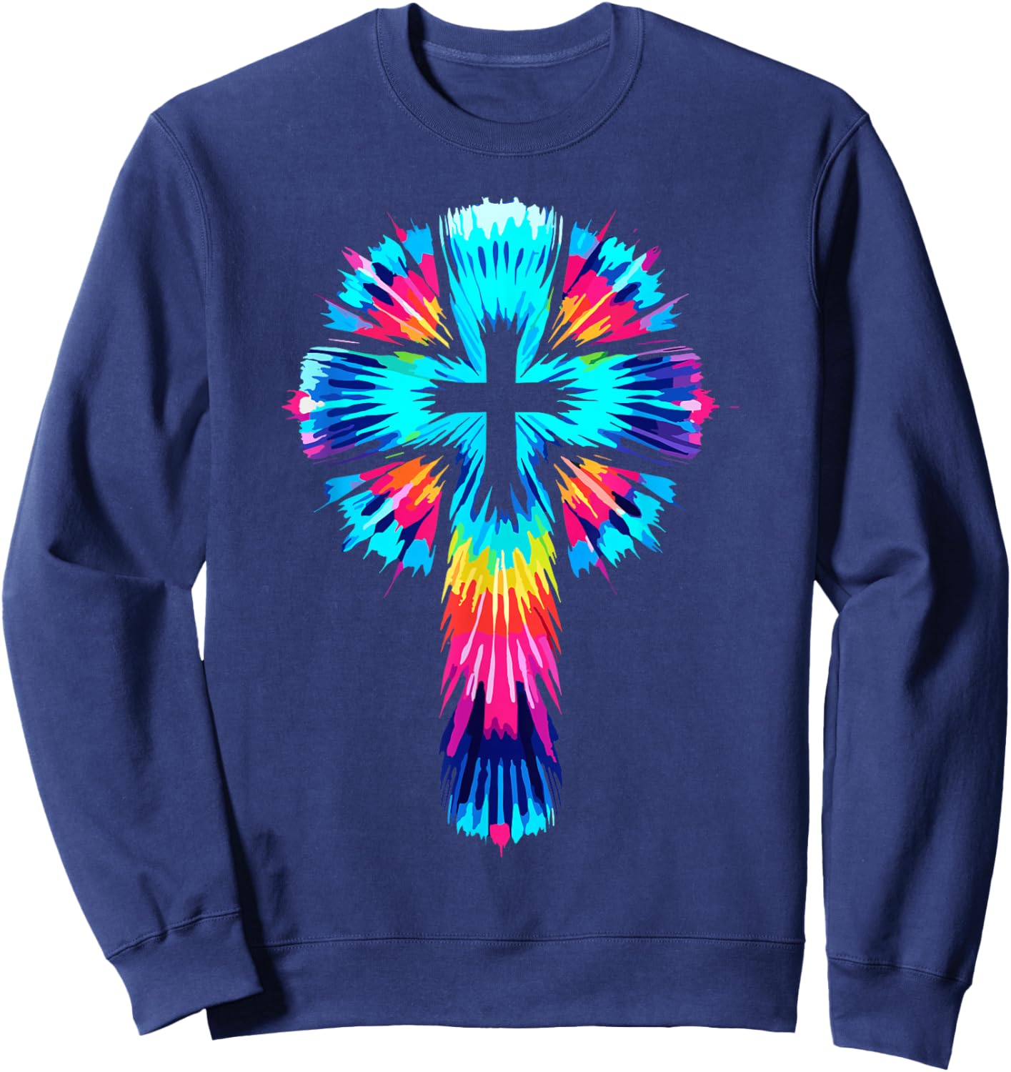 Religious Designs By ShirtZilla Vibrant Tie Dye Cross Christian Apparel Cross , Small, Black Sweatshirt - Sweatshirt | Navy