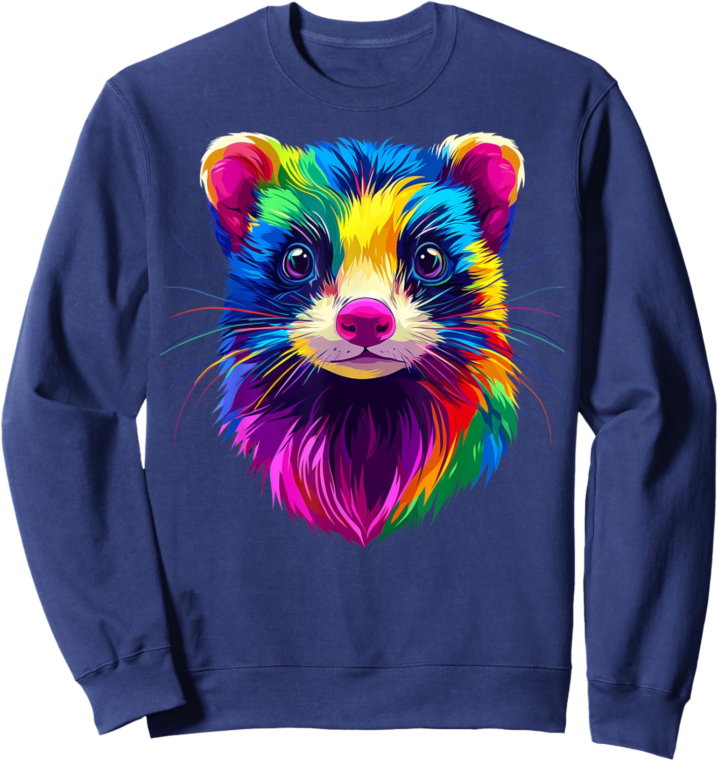 Colorful Ferret Face Cute Animal Lover Men Women Black Sweatshirt - Sweatshirt | Navy