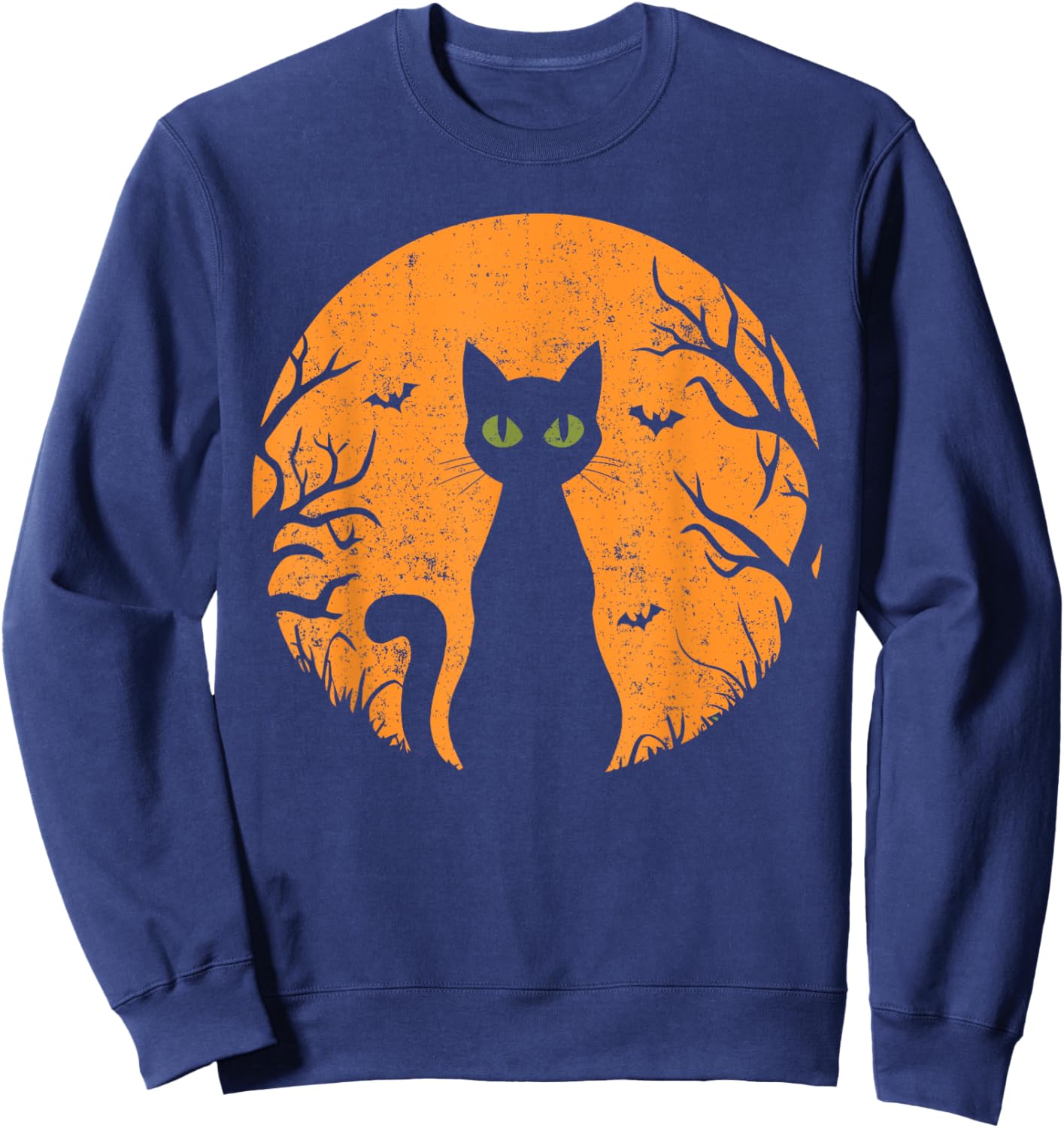 Vintage Scary Halloween Cat Costume Retro Cat Moon Men Women Kids Sweatshirt - Sweatshirt | Navy