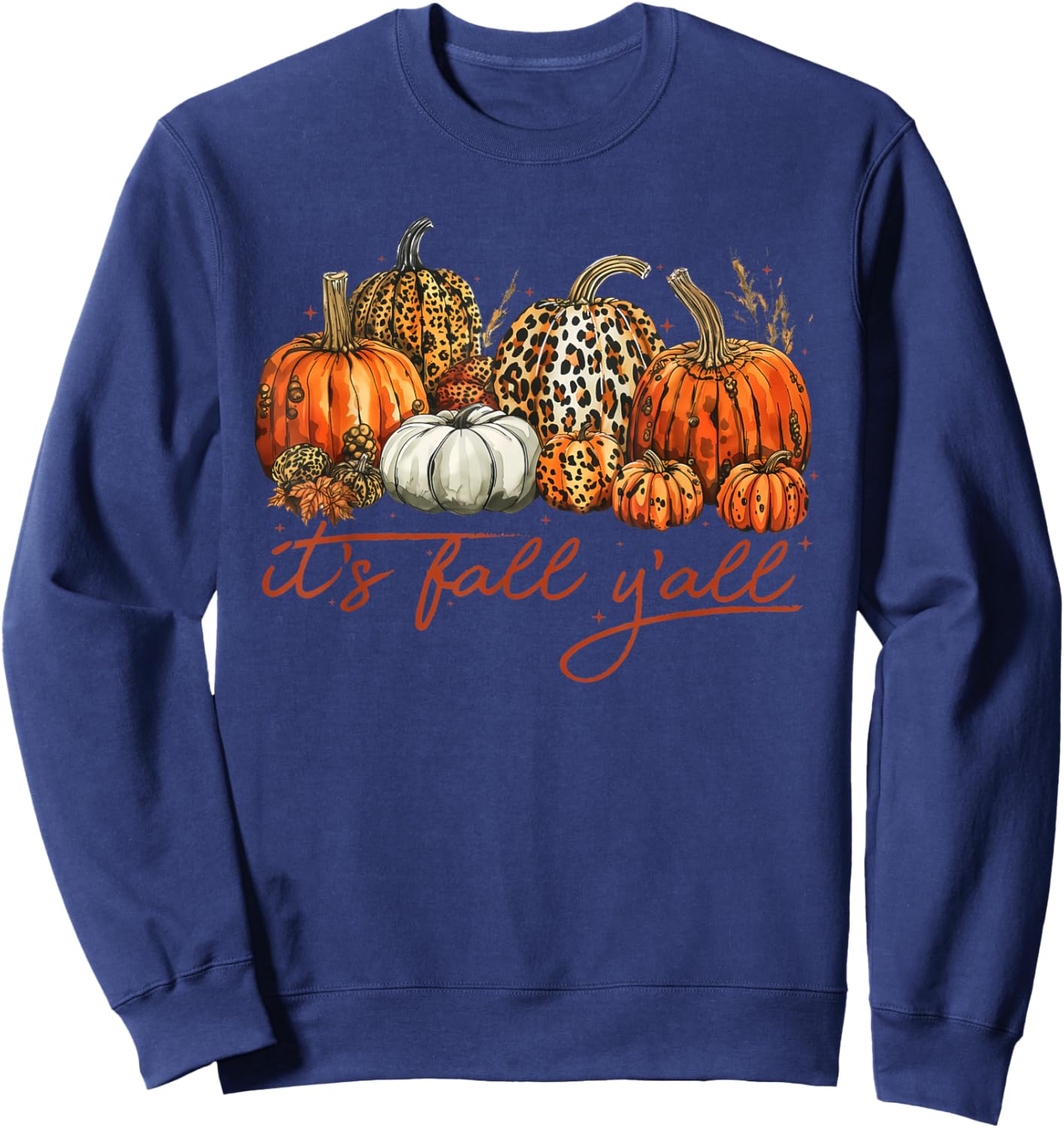 It's Fall Y'all Leopard Pumpkin Fall Shirt Sweatshirt - Sweatshirt | Navy