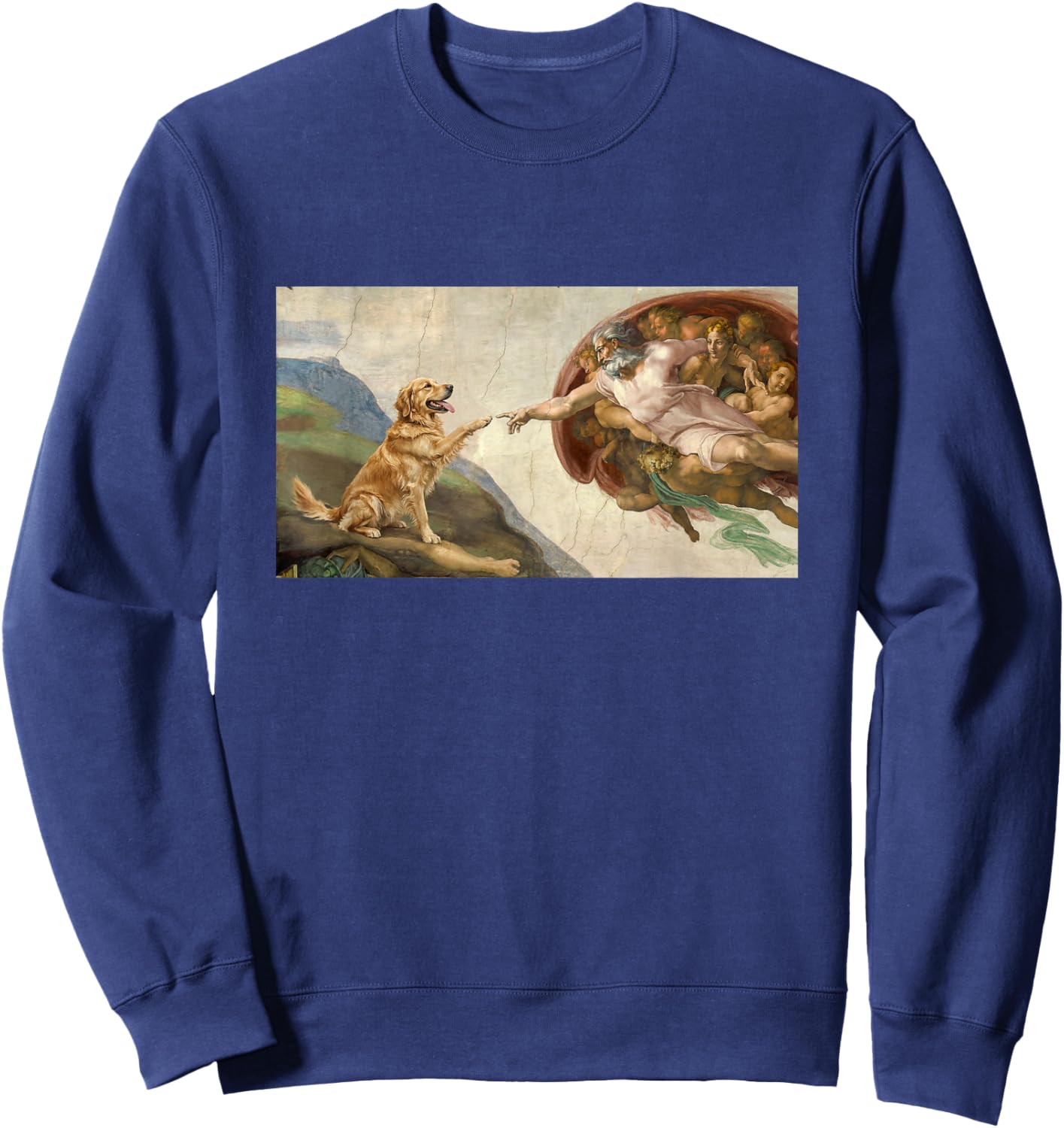 Hand of God Golden Retriever Dog Parody Funny Michelangelo Sweatshirt - Sweatshirt | Navy