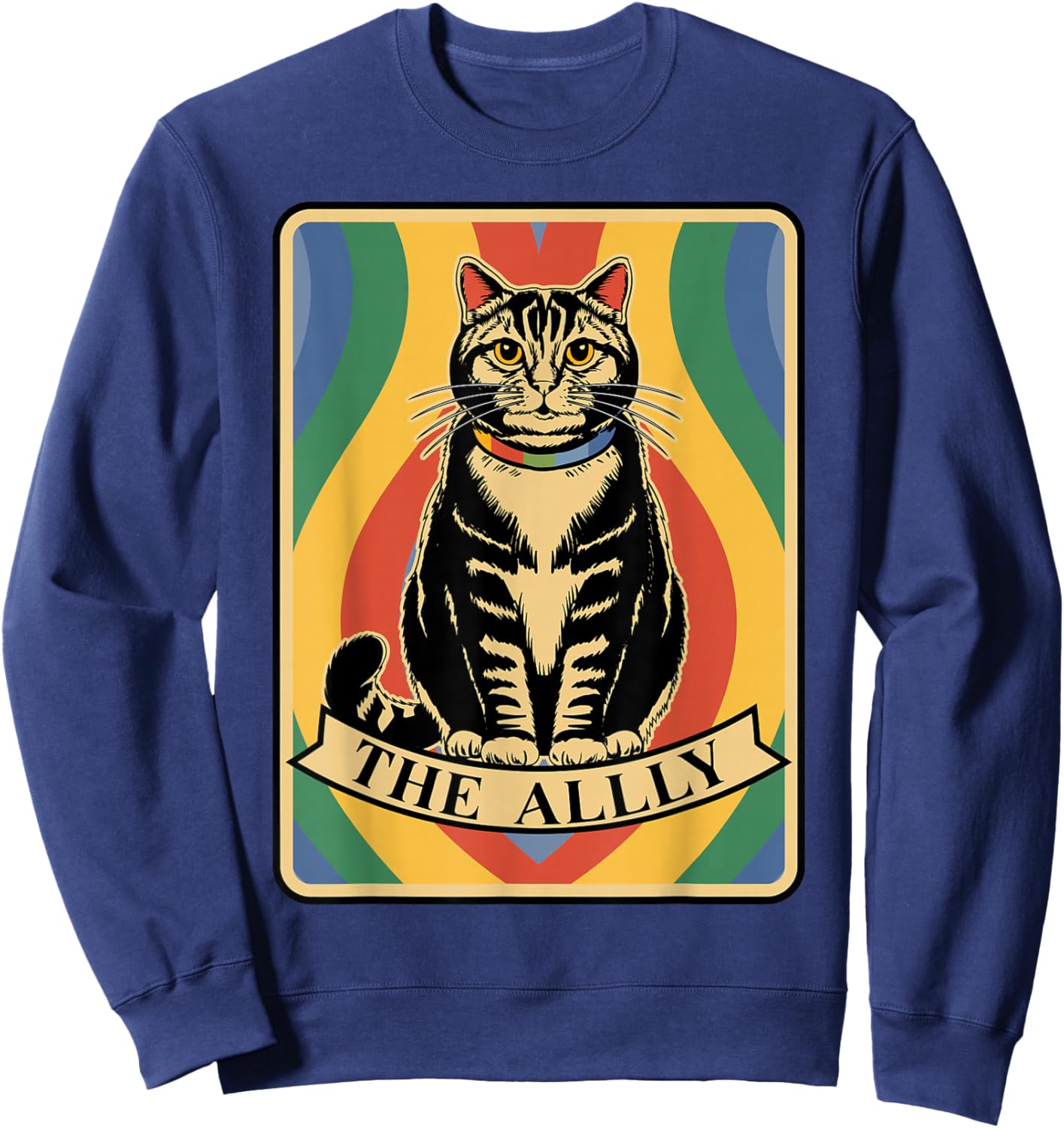 LGBT Ally Cat Tarot Card Gay Pride Month Rainbow Flag LGBTQ Sweatshirt - Sweatshirt | Navy