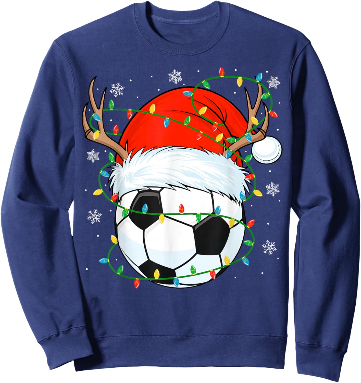 Santa Soccer Ball Xmas Lights Christmas Soccer Player Sweatshirt - Sweatshirt | Navy