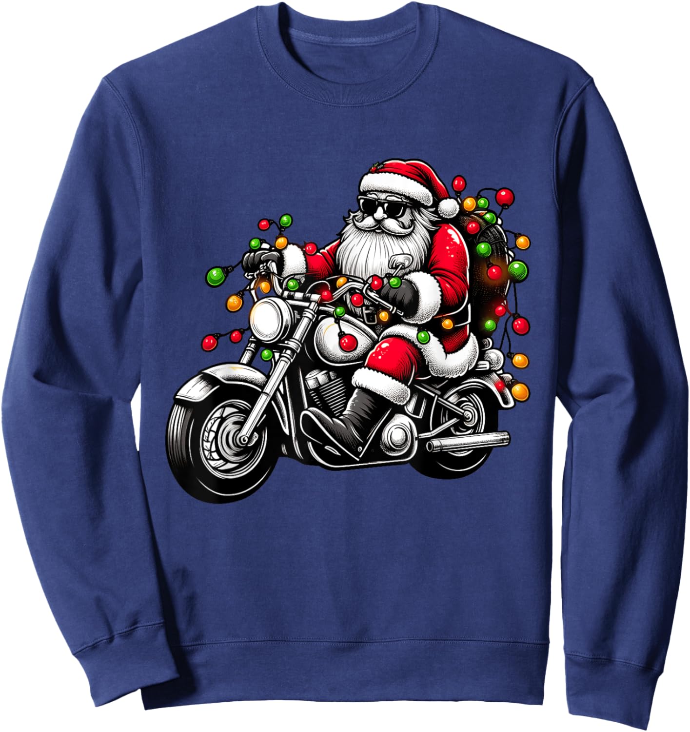 Santa Riding Motorcycle Funny Christmas Biker Toddler Kids Sweatshirt - Sweatshirt | Navy
