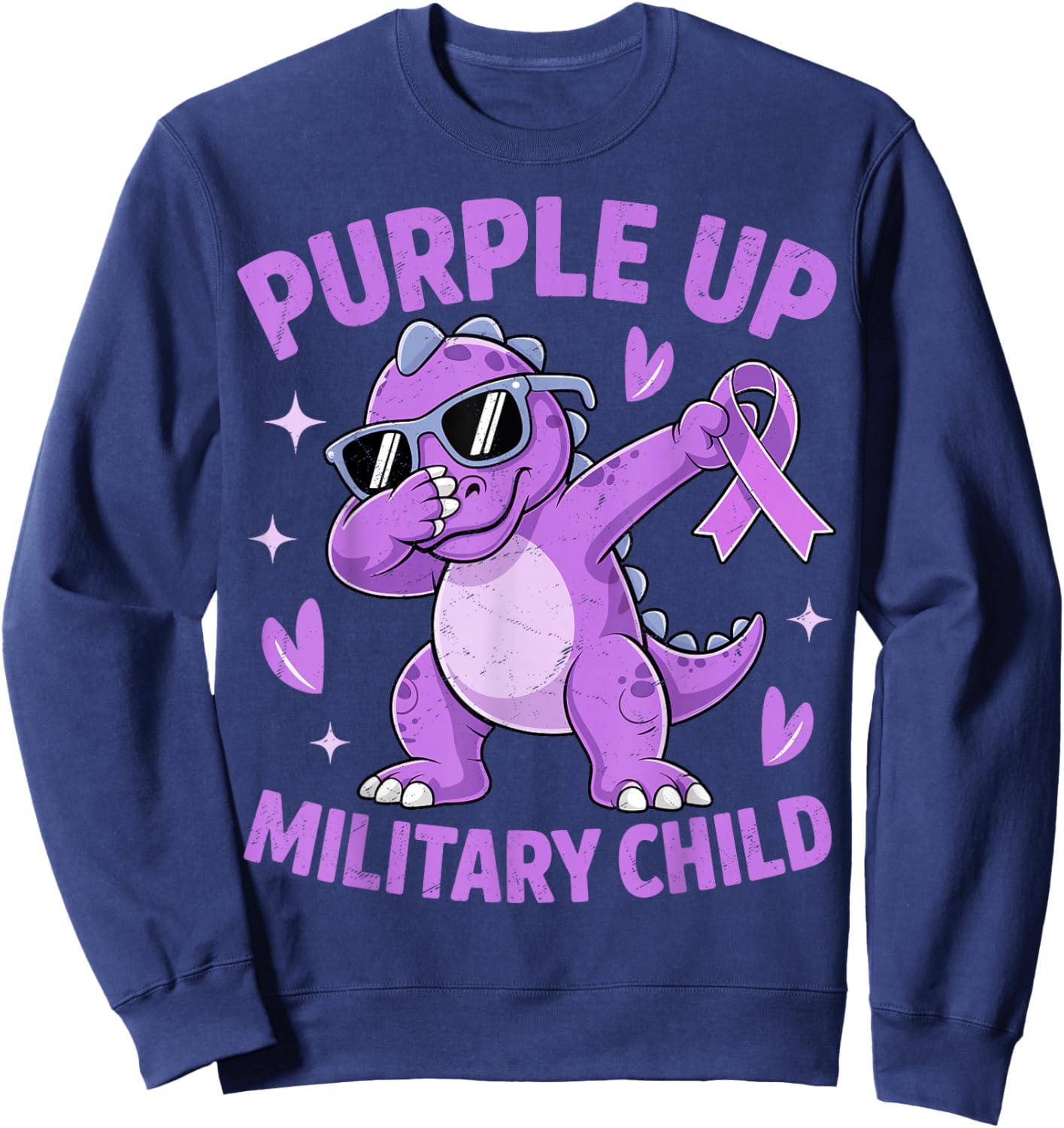 Purple Up for Military Kids Military Child Month Dinosaur Sweatshirt - Sweatshirt | Navy