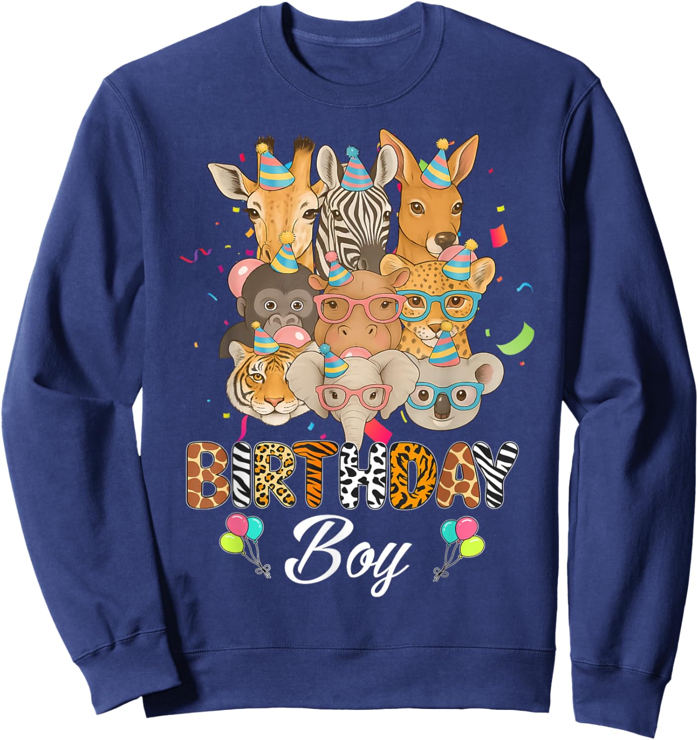 Zoo Animals Wildlife Safari Jungle Birthday Boys Kids Cute Sweatshirt - Sweatshirt | Navy