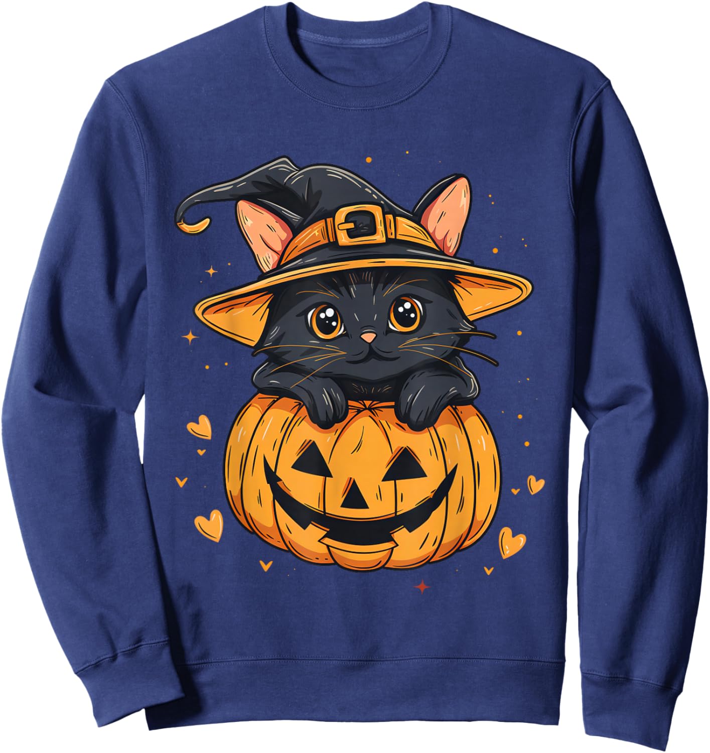 Halloween Black Cat Jack O’ Lanterns Pumpkin Cat Lover Sweatshirt - Sweatshirt | Navy