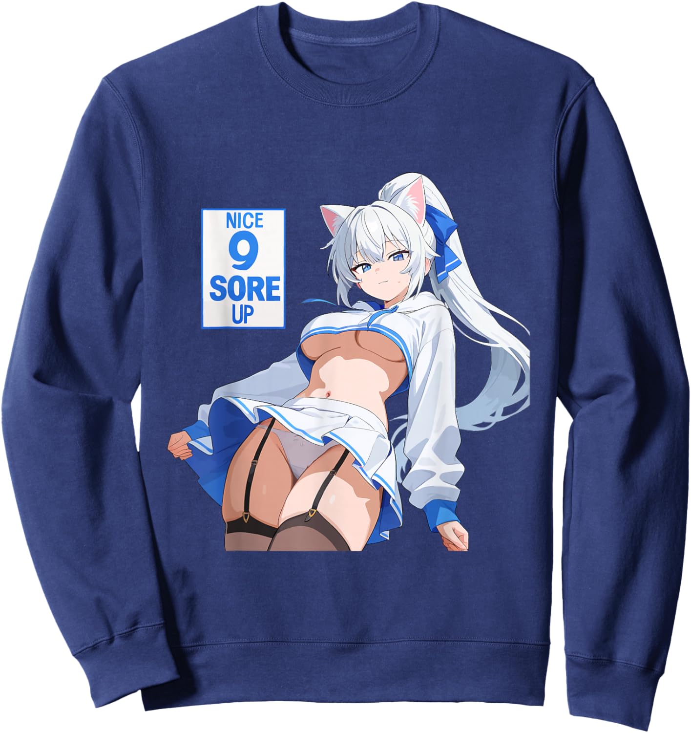 Sexy Waifu Anime Girl Cat Kitten Ears Lingerie Japanese Art Sweatshirt - Sweatshirt | Navy